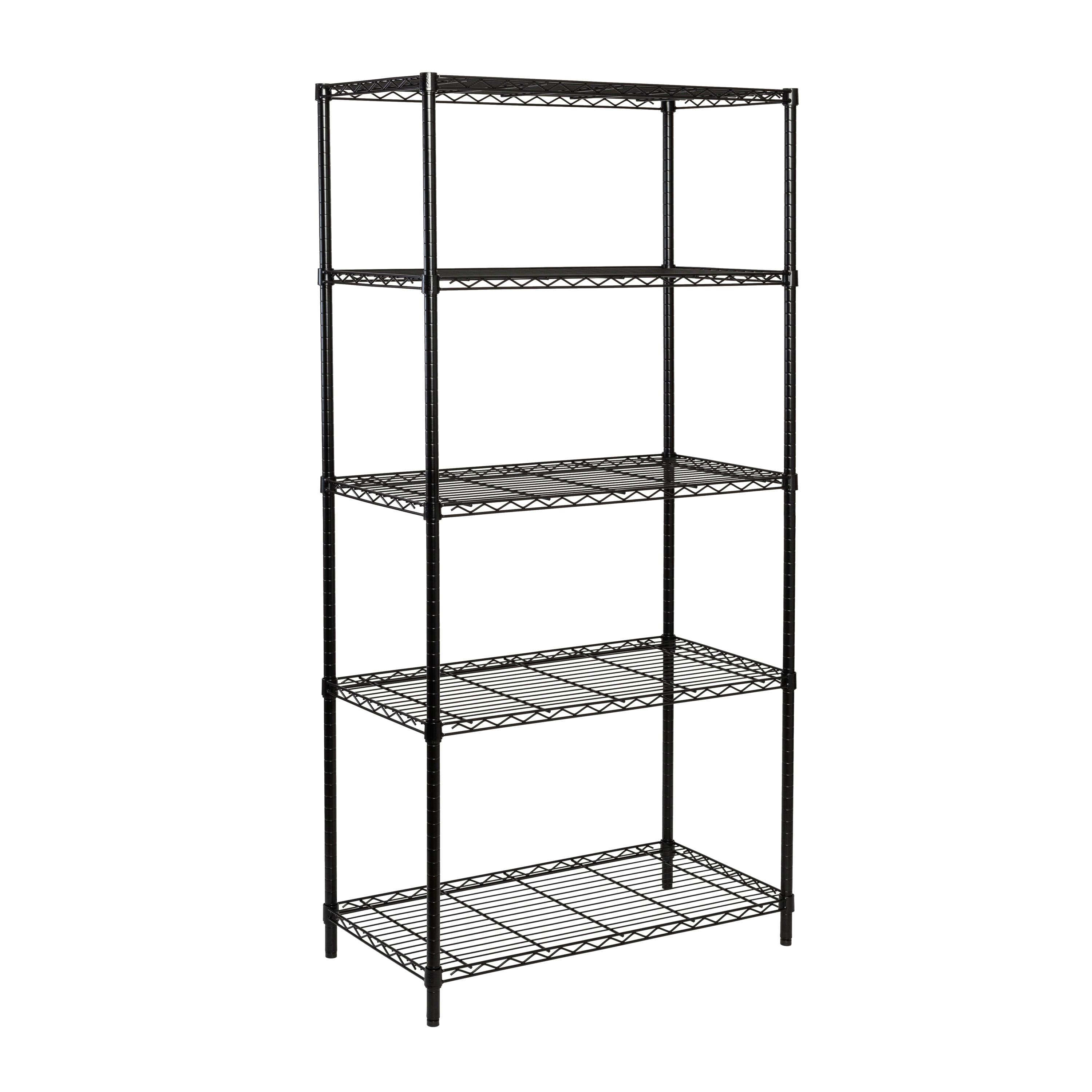 Black Adjustable Steel 5-Shelf Storage Unit, 37.5" Length