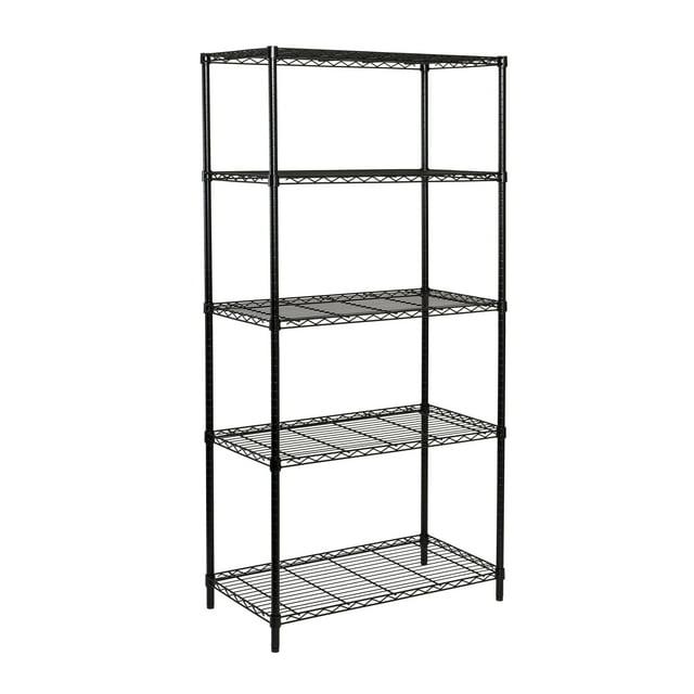 Honey-Can-Do 5-Shelf Steel Adjustable Storage Shelves, Black, Holds up to 350 lb per Shelf