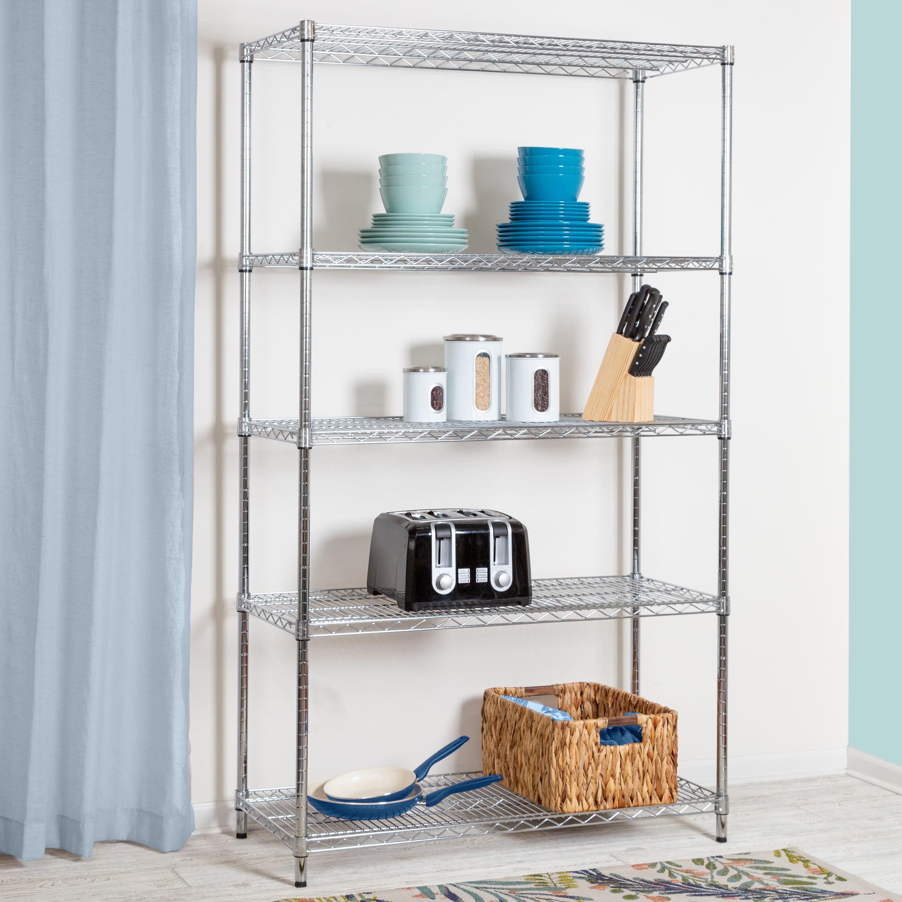 Chrome Heavy Duty Steel 5-Tier Adjustable Shelving Unit, 42'' W