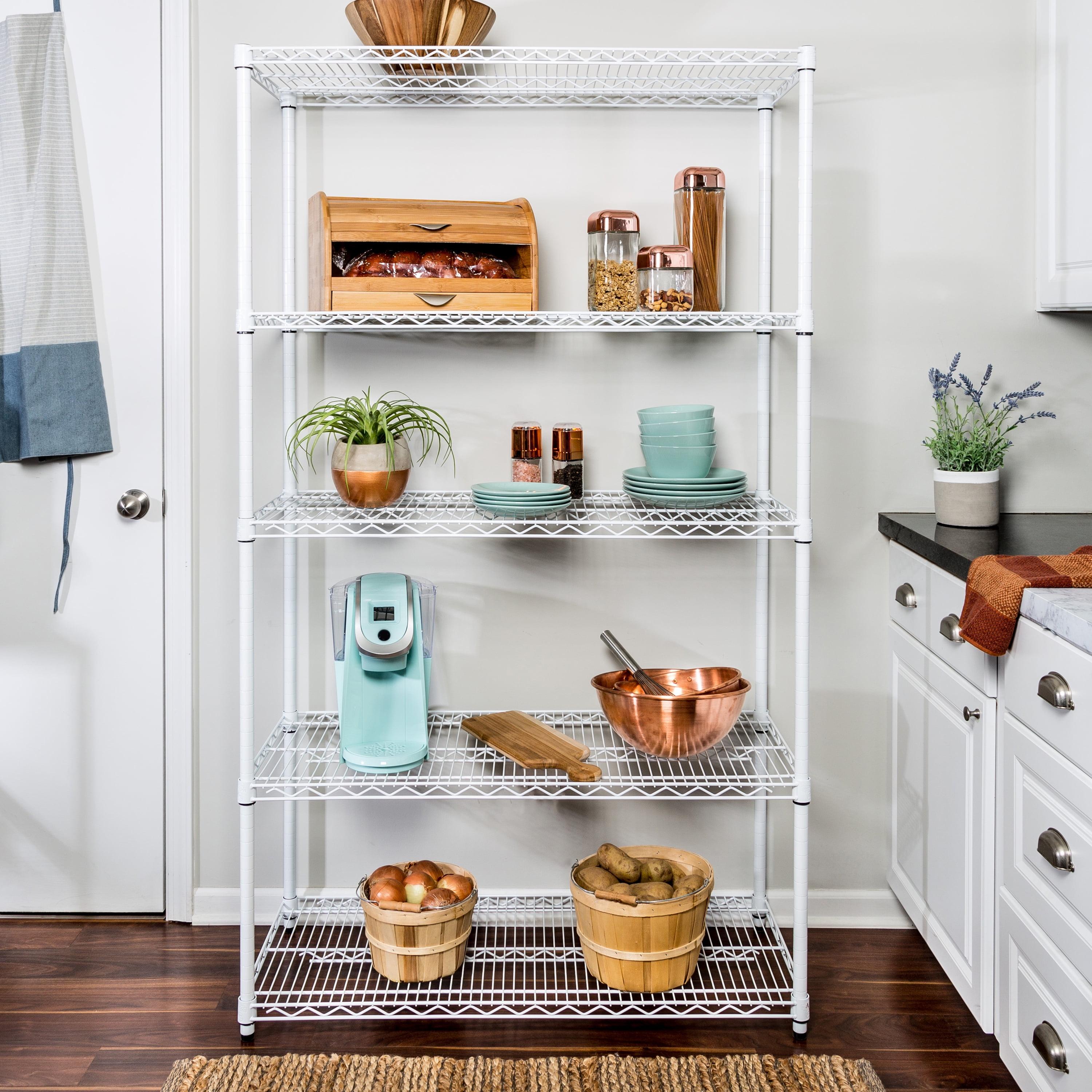 Honey-Can-Do 5-Shelf Steel Heavy-Duty Adjustable Storage Shelves, White, Holds up to 800 lb per Shelf