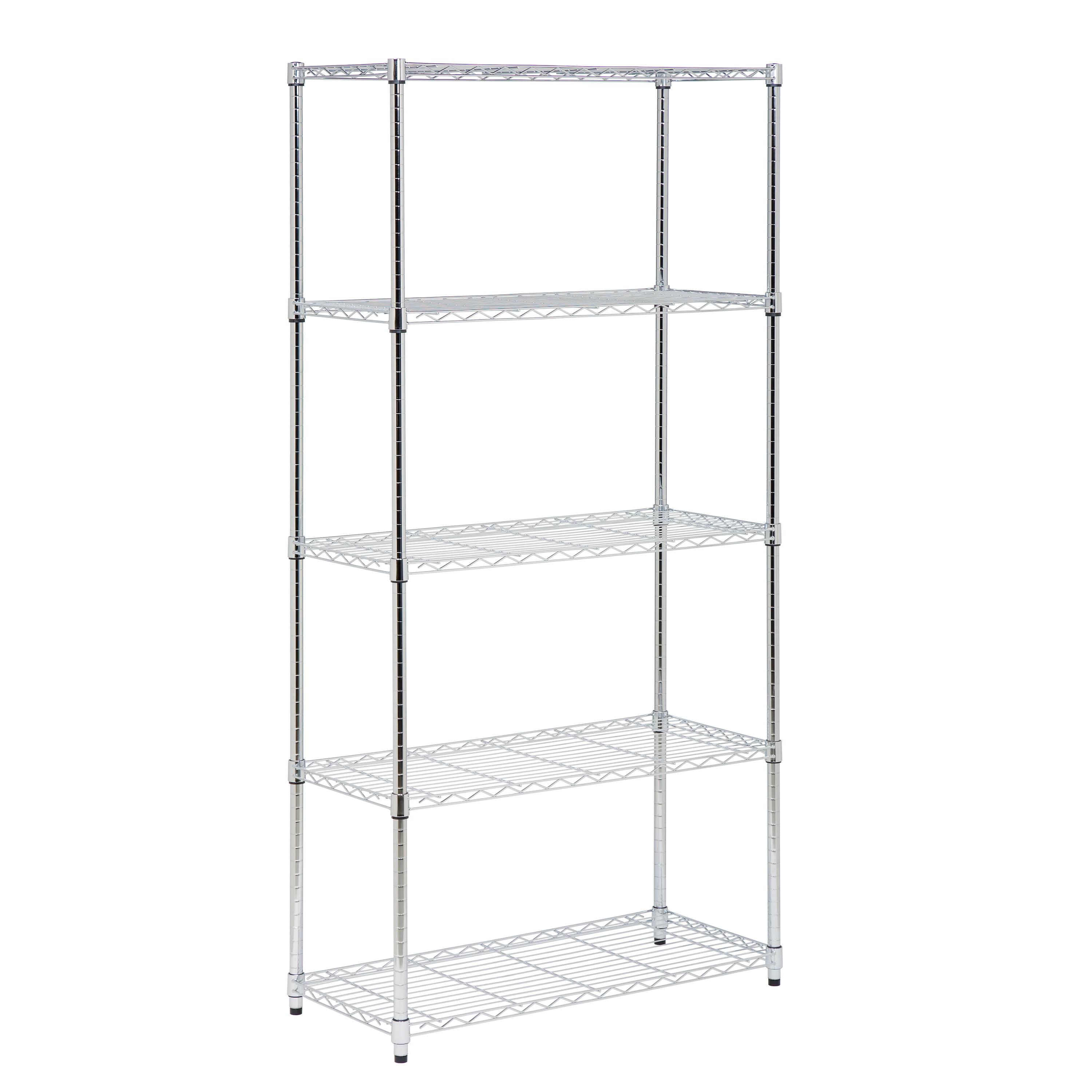 Honey-Can-Do 5-Tier Adjustable Shelving Unit With Wheels and 350-lb Weight Capacity Per Shelf, Chrome,Shelves & Shelf Units Chrome,Steel