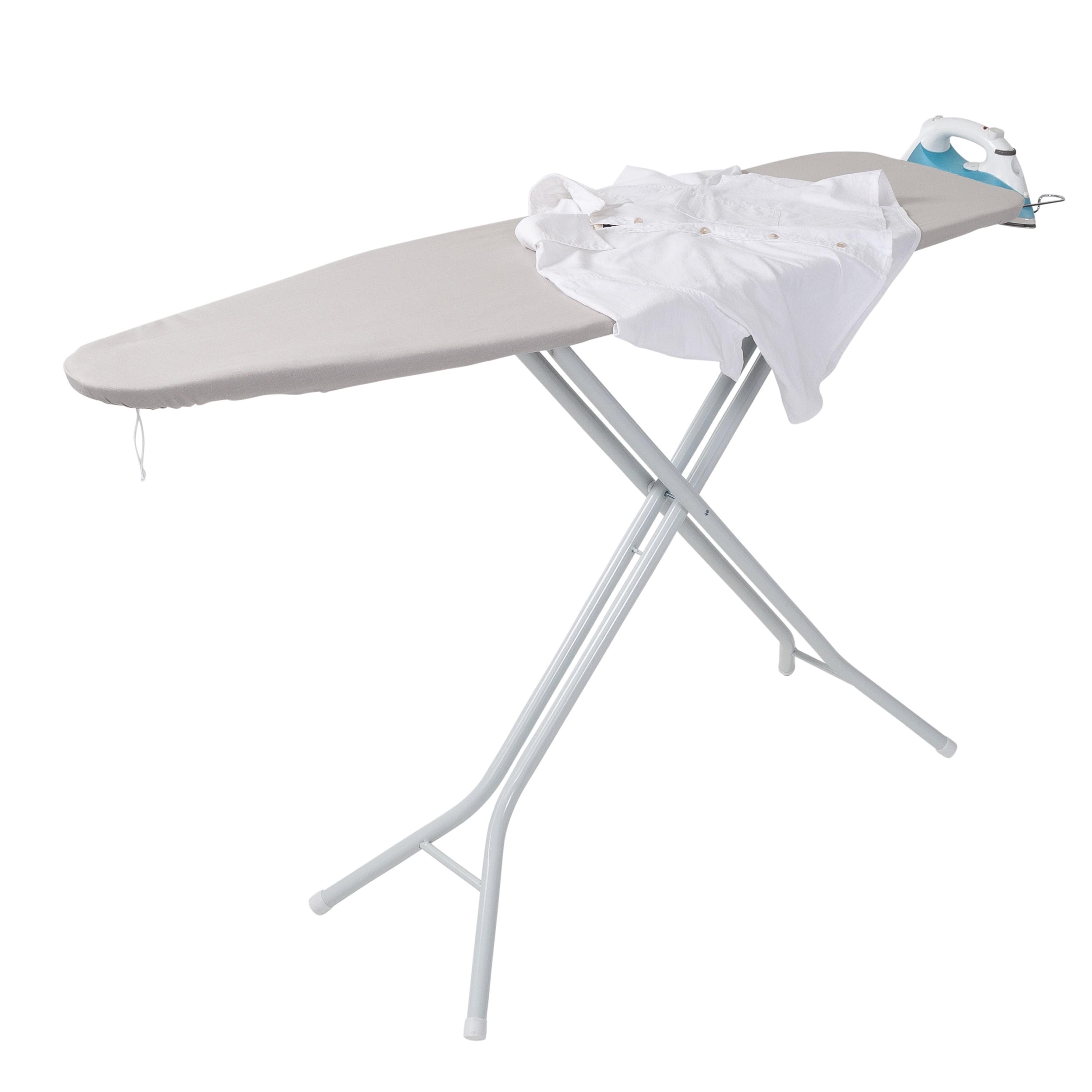 Gray and White Steel 4-Leg Ironing Board with Iron Rest