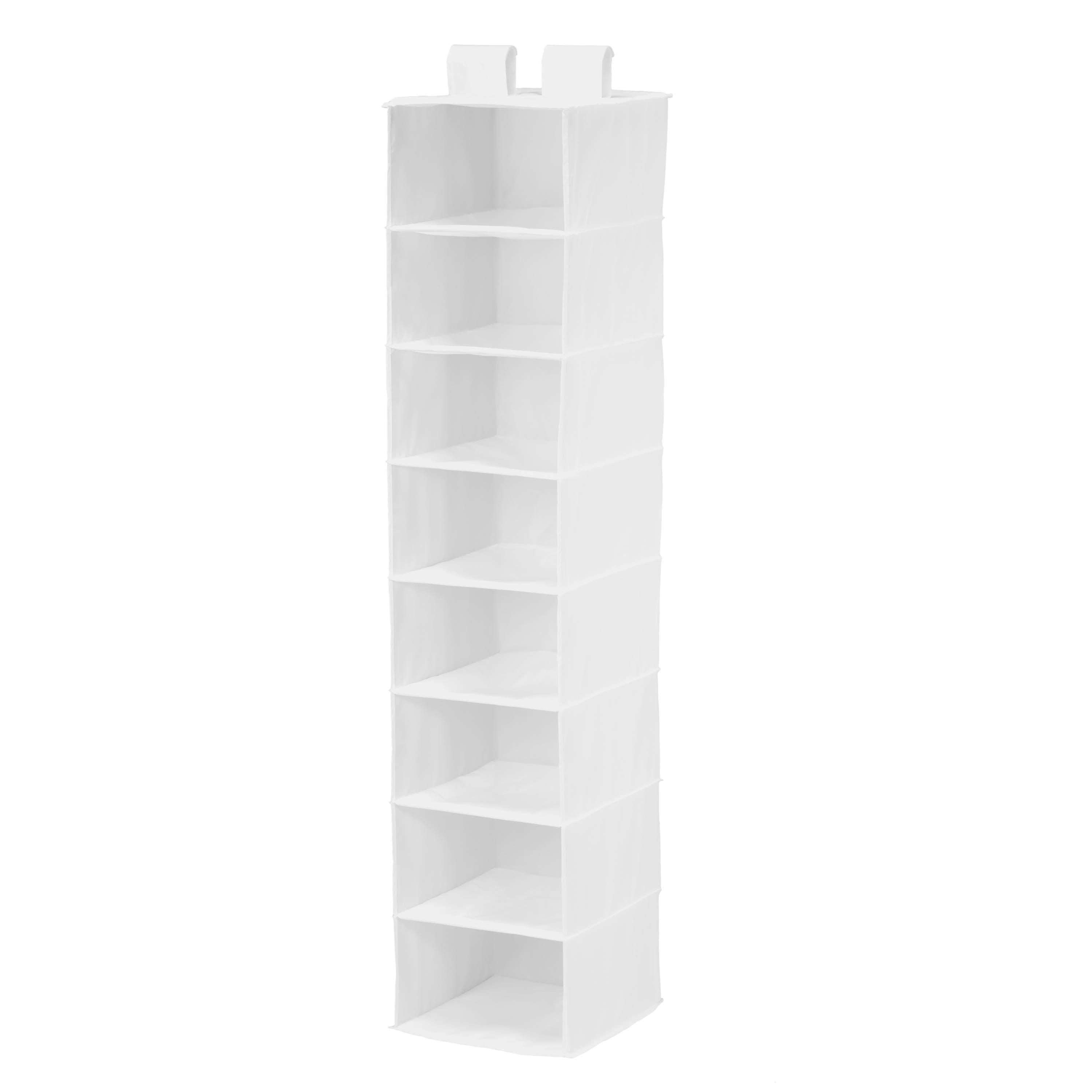 White Polyester 8-Shelf Hanging Closet Organizer with Drawer