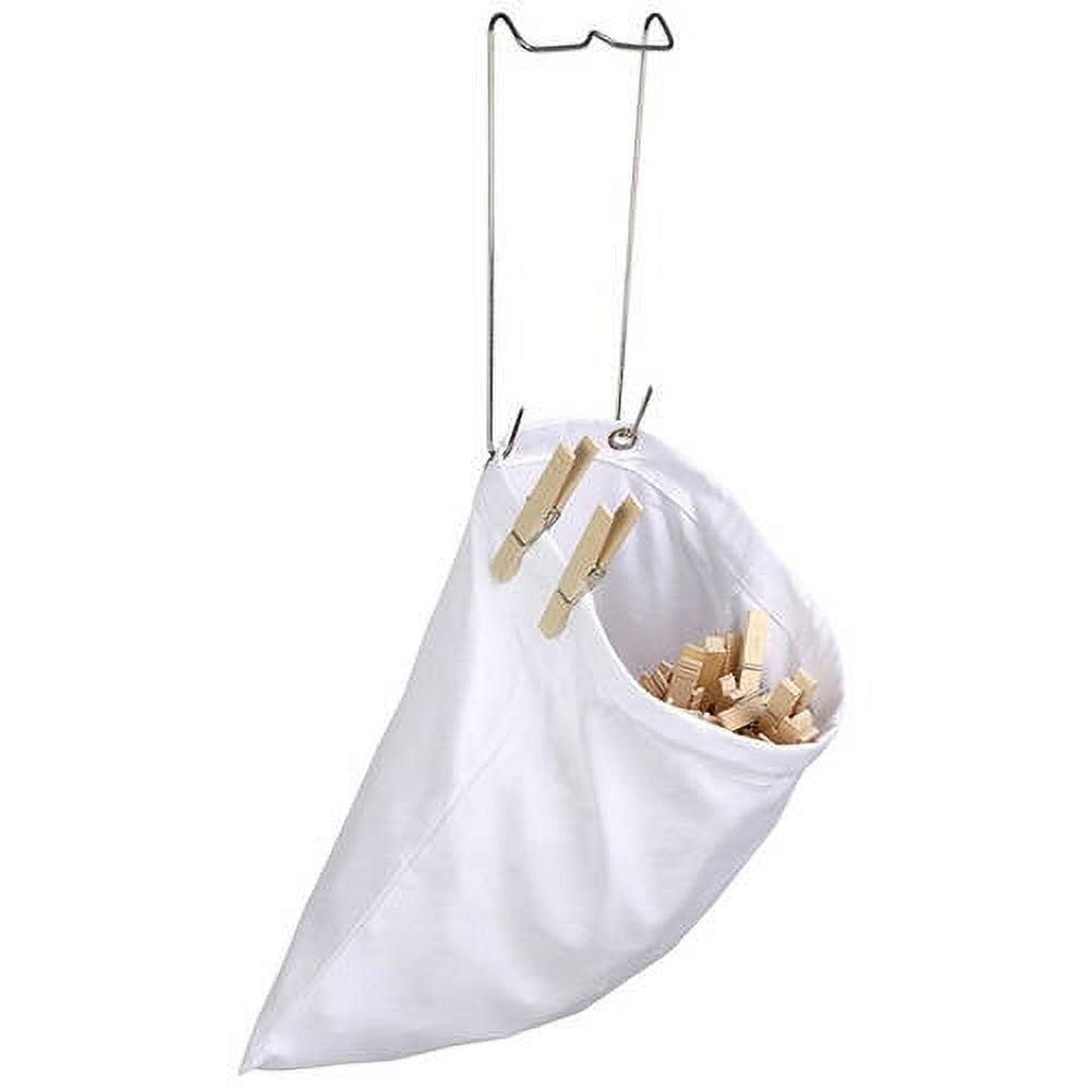 Honey-Can-Do Cotton Clothespin Bag with Metal Hanging Hook, White