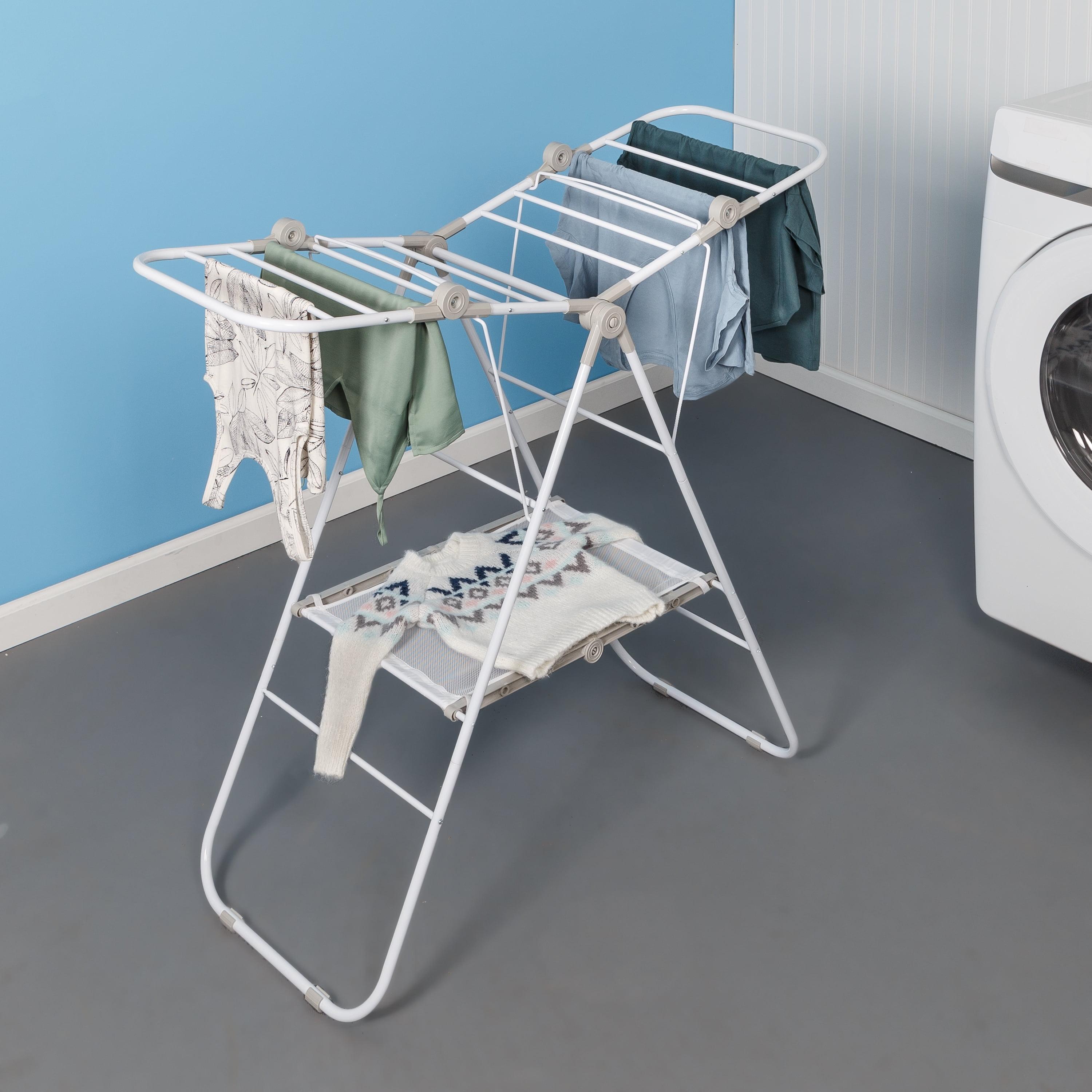 White Folding Steel Narrow Gullwing Clothes Drying Rack