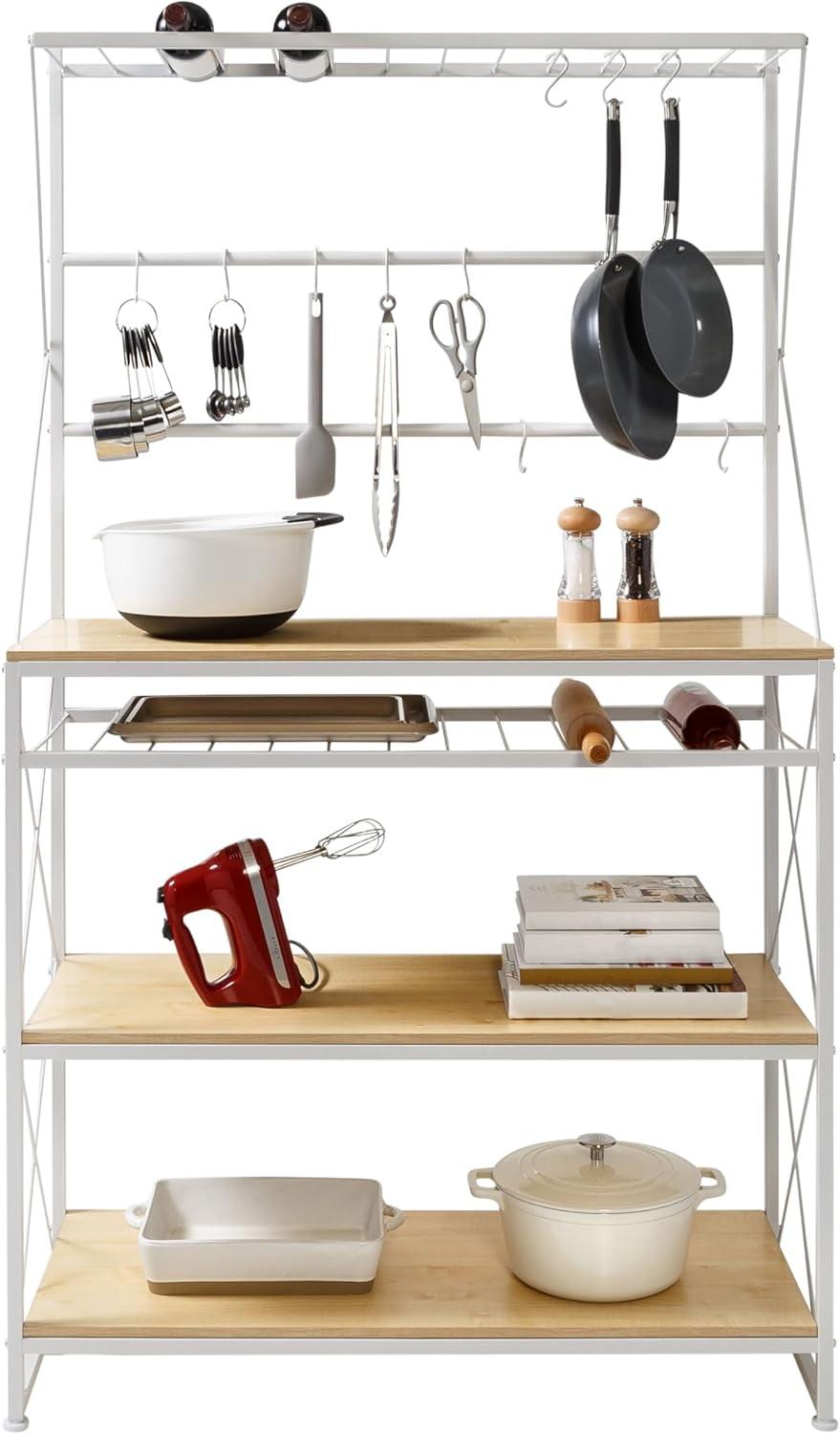 White and Oak Heavy-Duty Kitchen Baker's Rack with Shelves