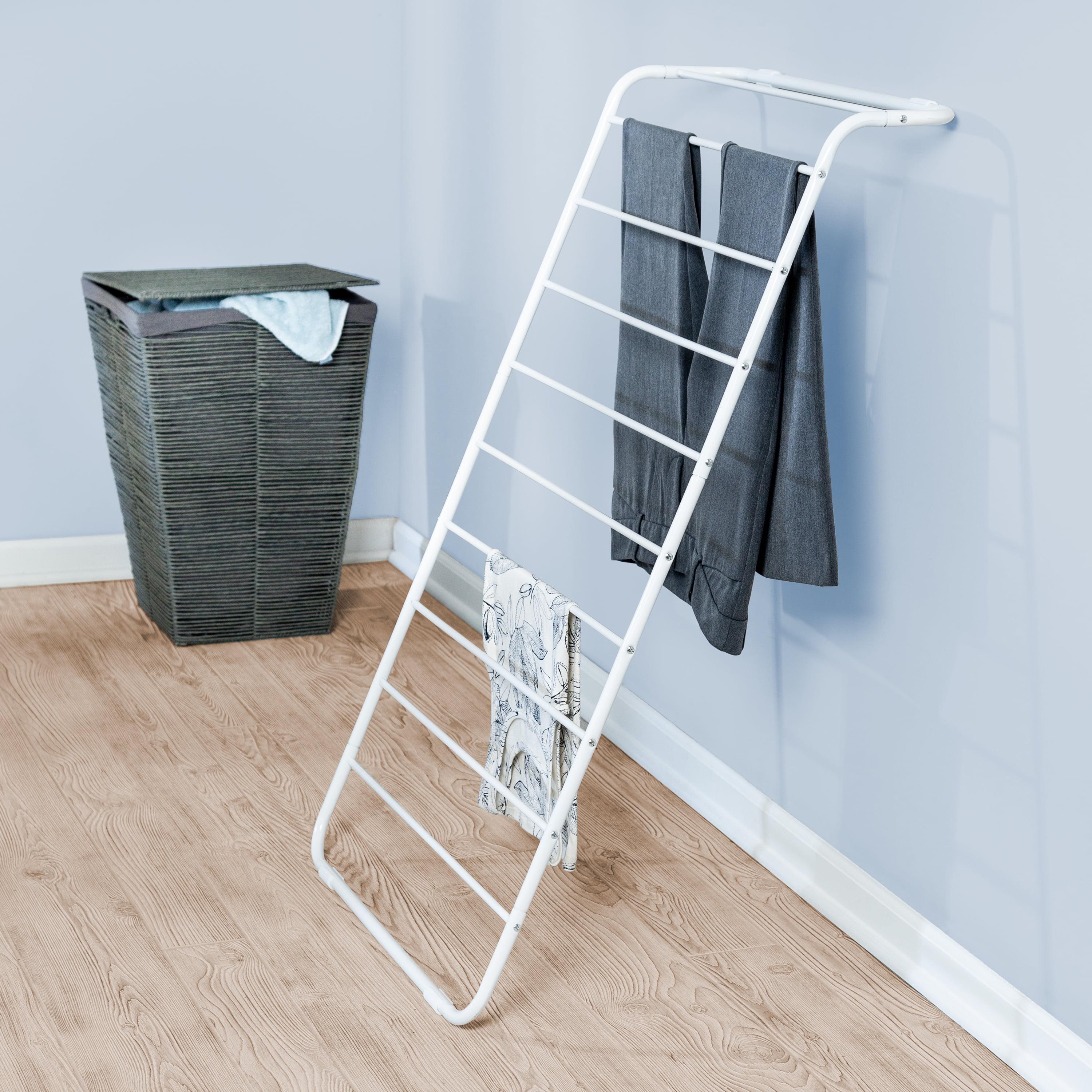 White Steel Leaning Clothes Drying Rack with 18-Feet Space