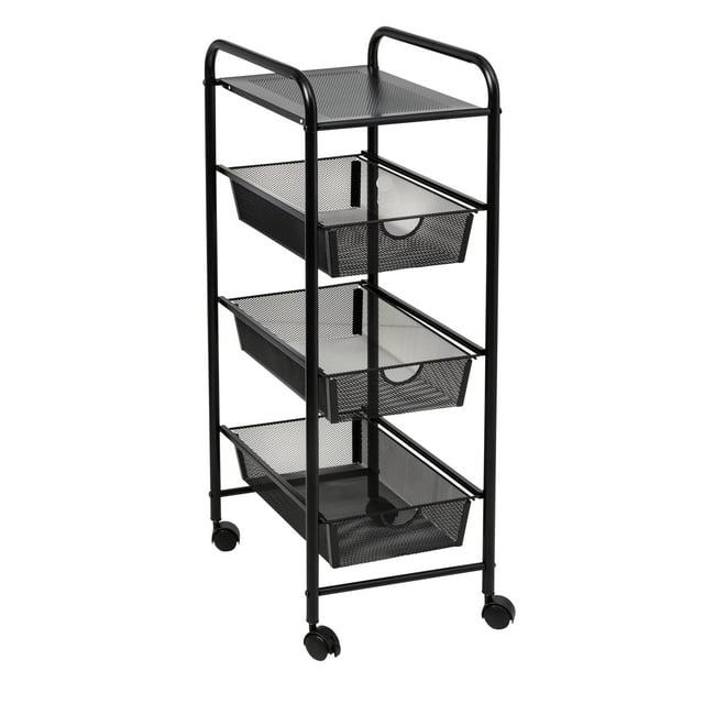 Honey-Can-Do 3 Drawer Rolling Cart Black: Utility Storage Cart with Fade-Resistant Steel, Universal Placement, 35.6" Height