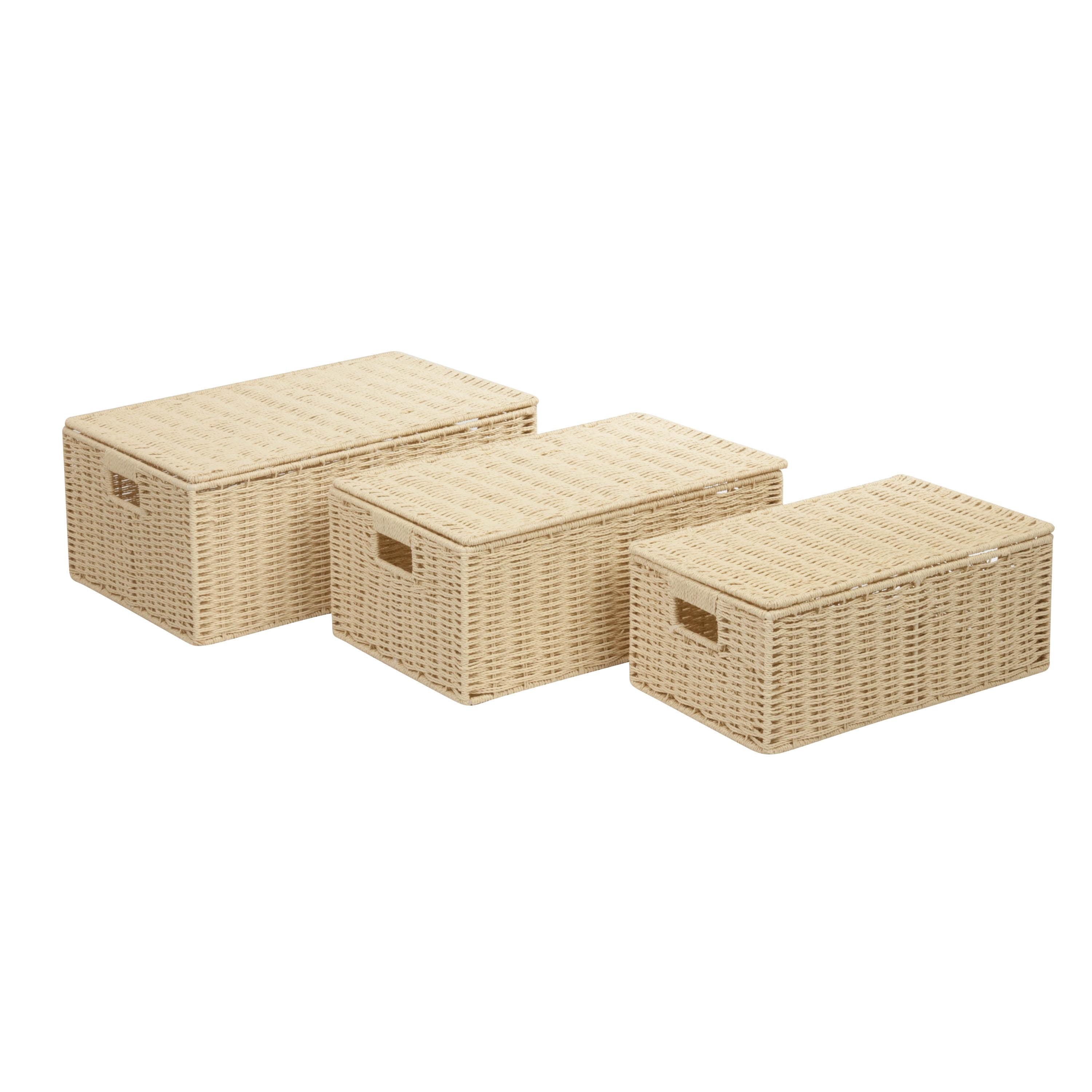 Natural Paper Rope Cord Storage Basket Trio with Lids