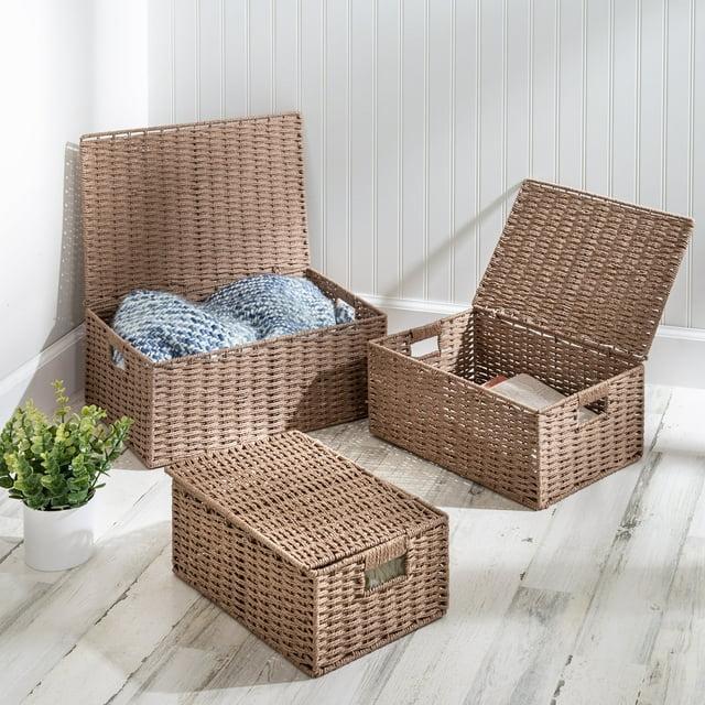 Honey-Can-Do Paper Rope Cord Basket Set of 3, Taupe
