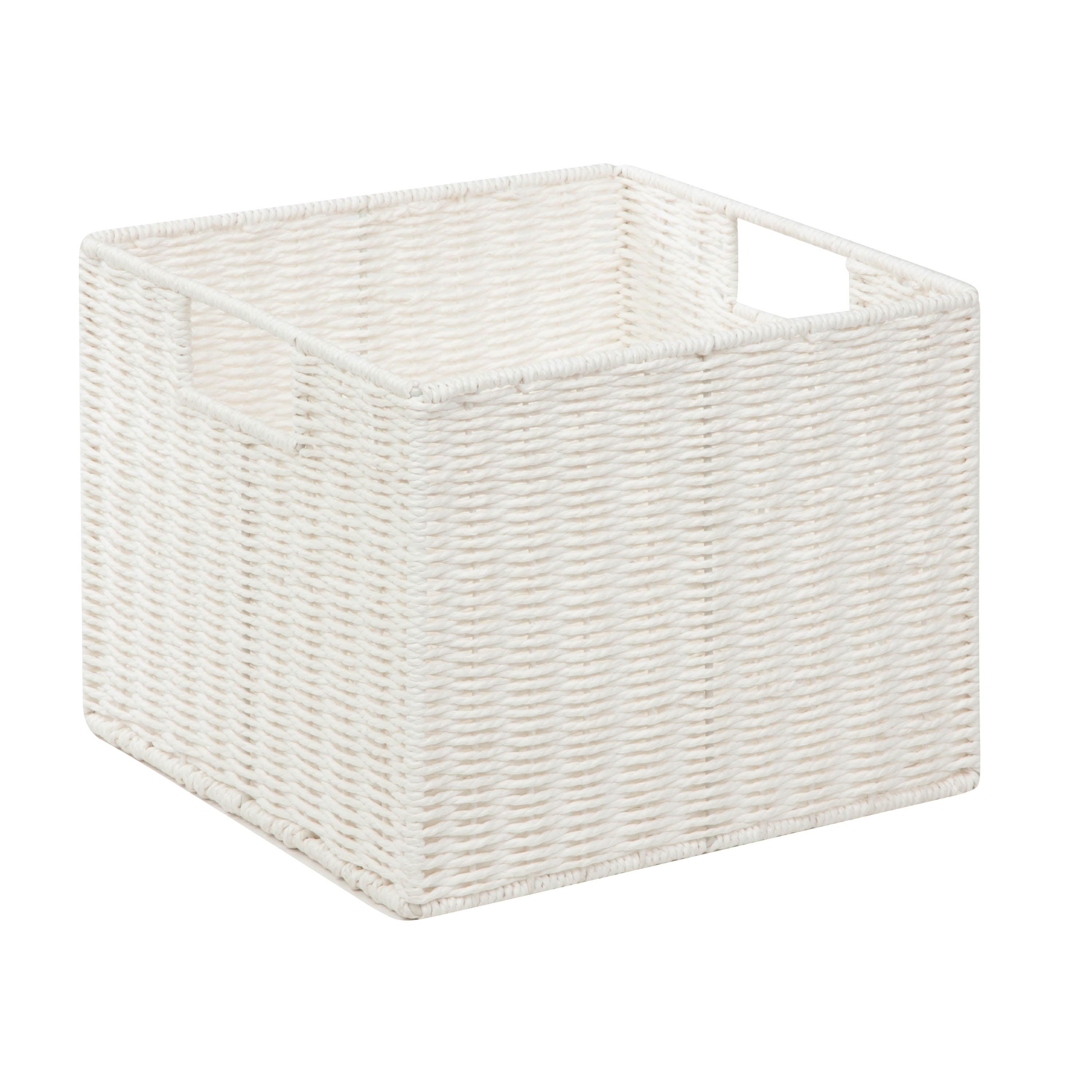 White Paper Rope Cube Storage Box with Handles