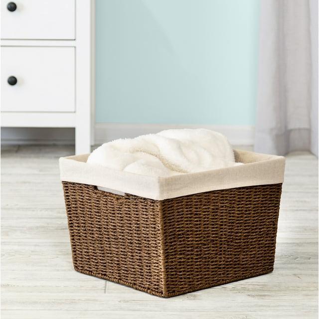 Honey-Can-Do Paper Rope and Steel Large Storage Basket with Liner, Brown/Natural
