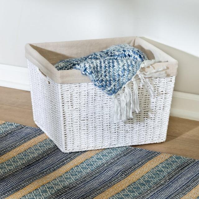 Honey-Can-Do Paper Rope and Steel Large Storage Basket with Liner, White/Natural
