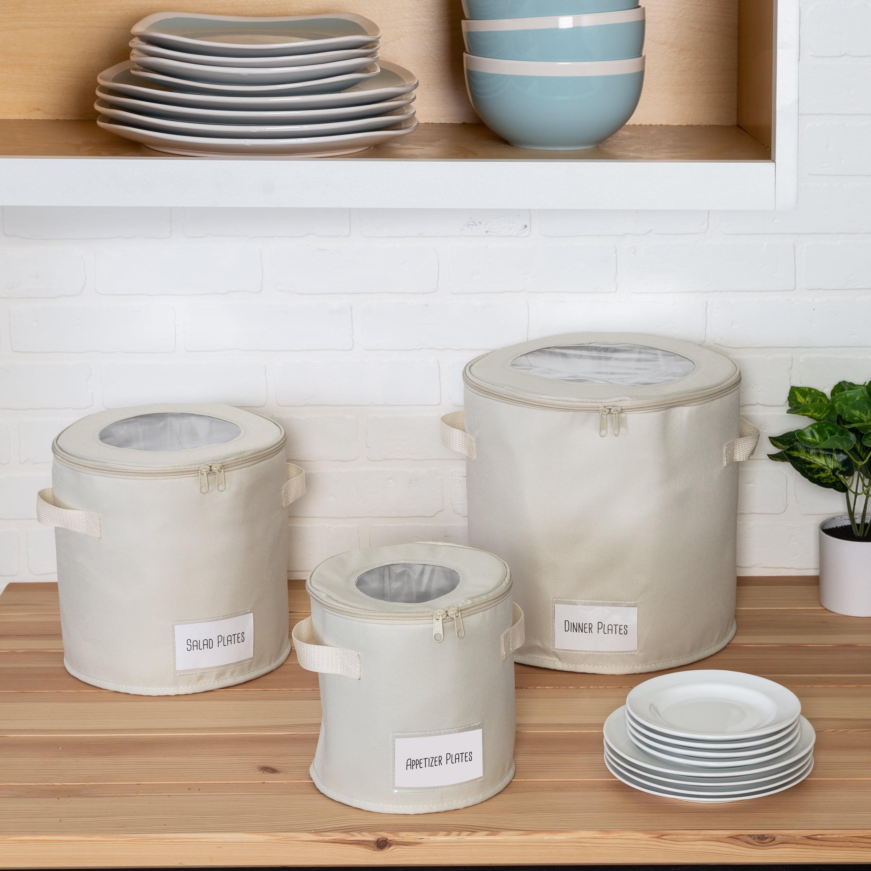 Natural Polyester Round Dinnerware Storage Box Set with Clear View Top