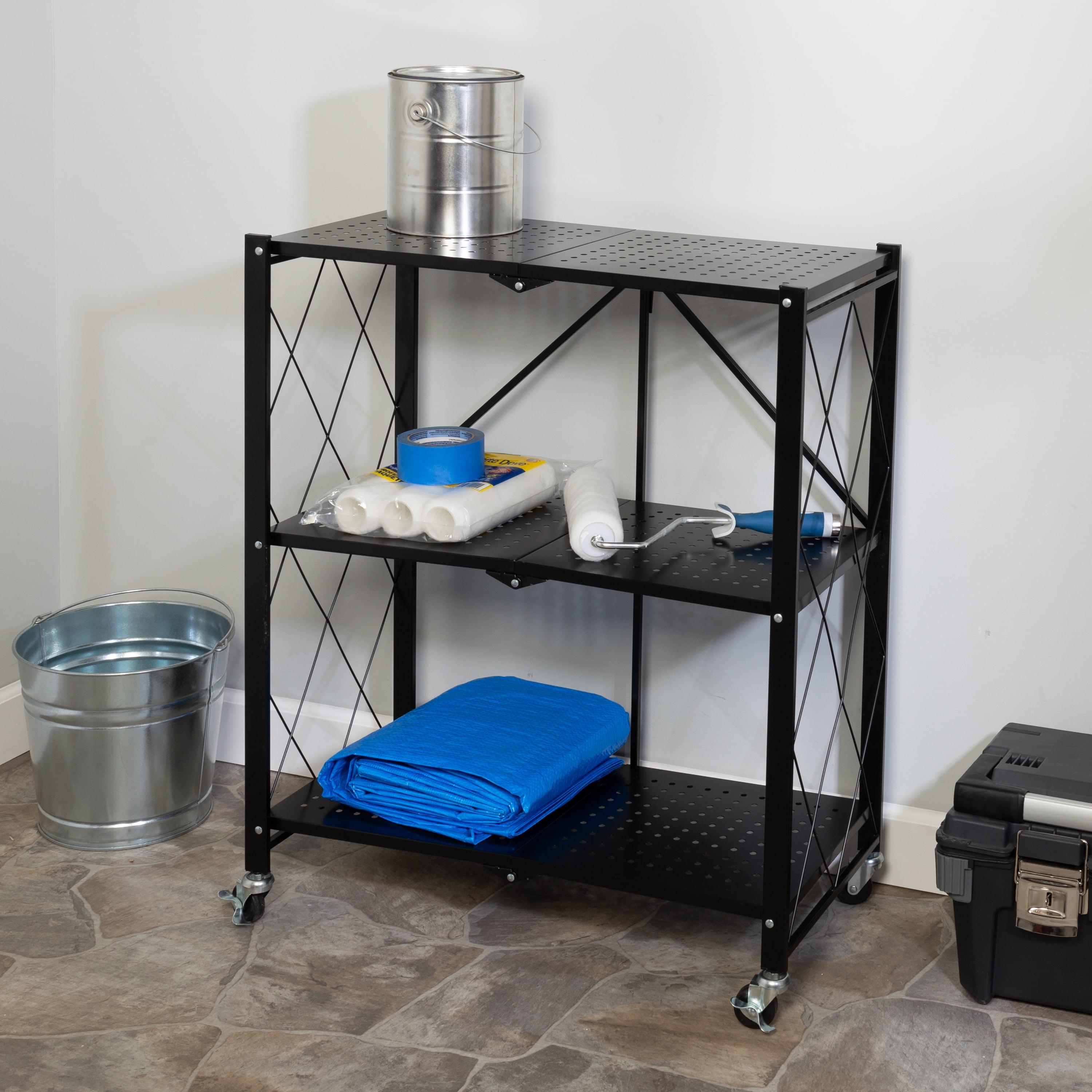 Honey-Can-Do 3 Tier Foldable Shelving Rack Black: Steel Utility Storage, Wire Rack Shelving, 75 lb Capacity