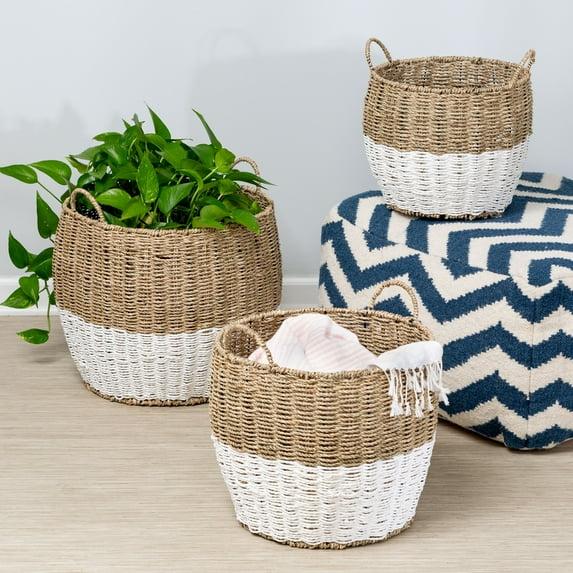 Honey-Can-Do 3pc Nested Round Baskets Light Brown: Decorative Storage Bins, Wood, No Assembly, 16"x16"x14"
