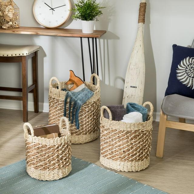 Coastal Wicker Basket With Handles - Set of 3