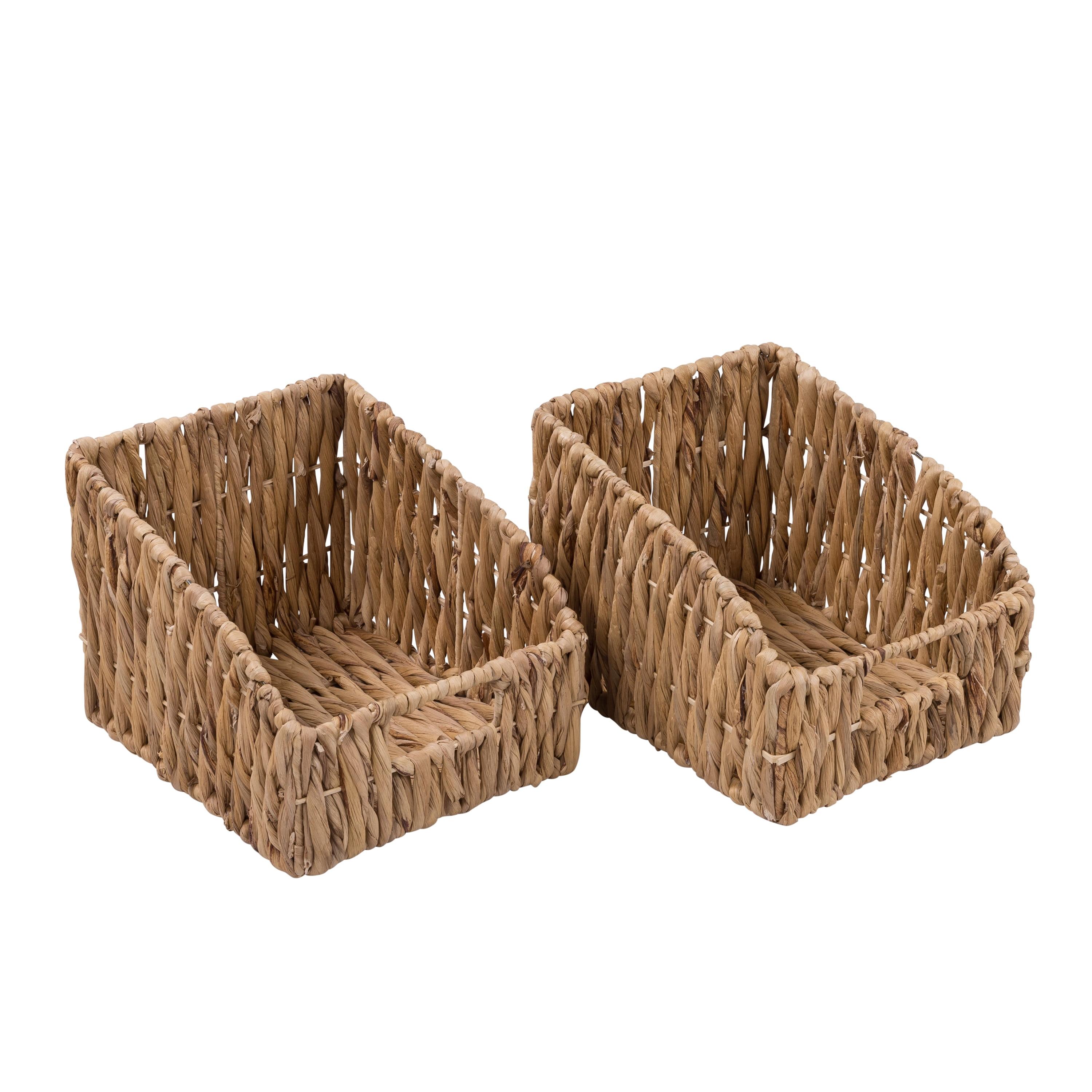 Natural Wicker Rectangular Storage Baskets with Metal Frame, Set of 2