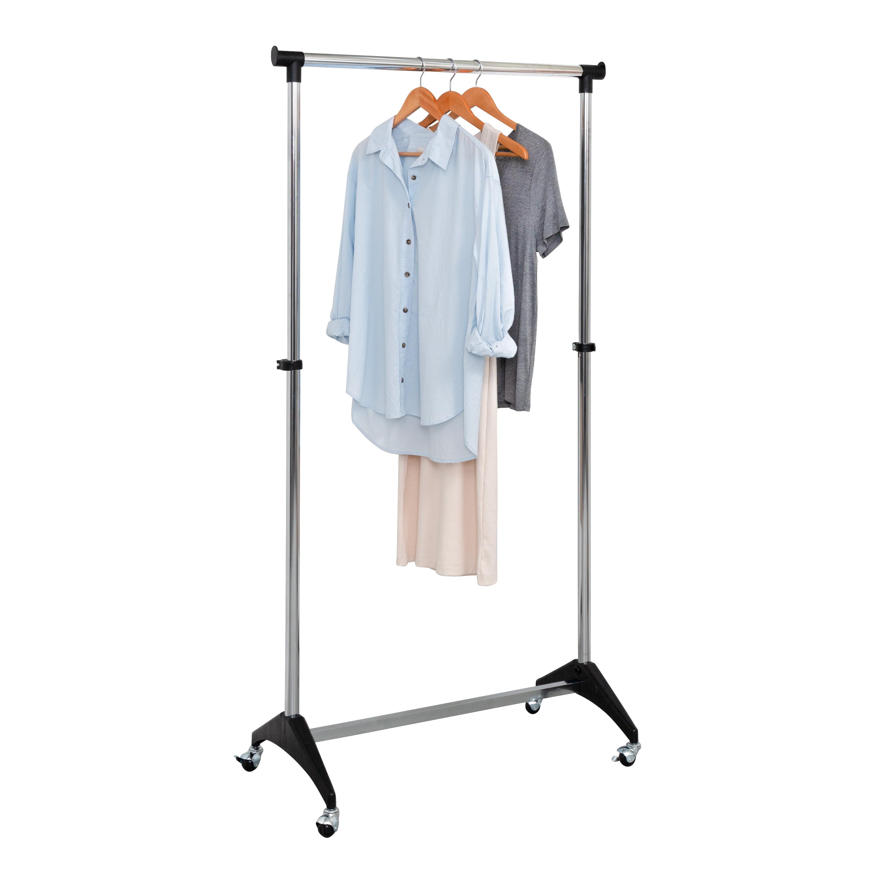 Adjustable Chrome and Black Rolling Garment Rack