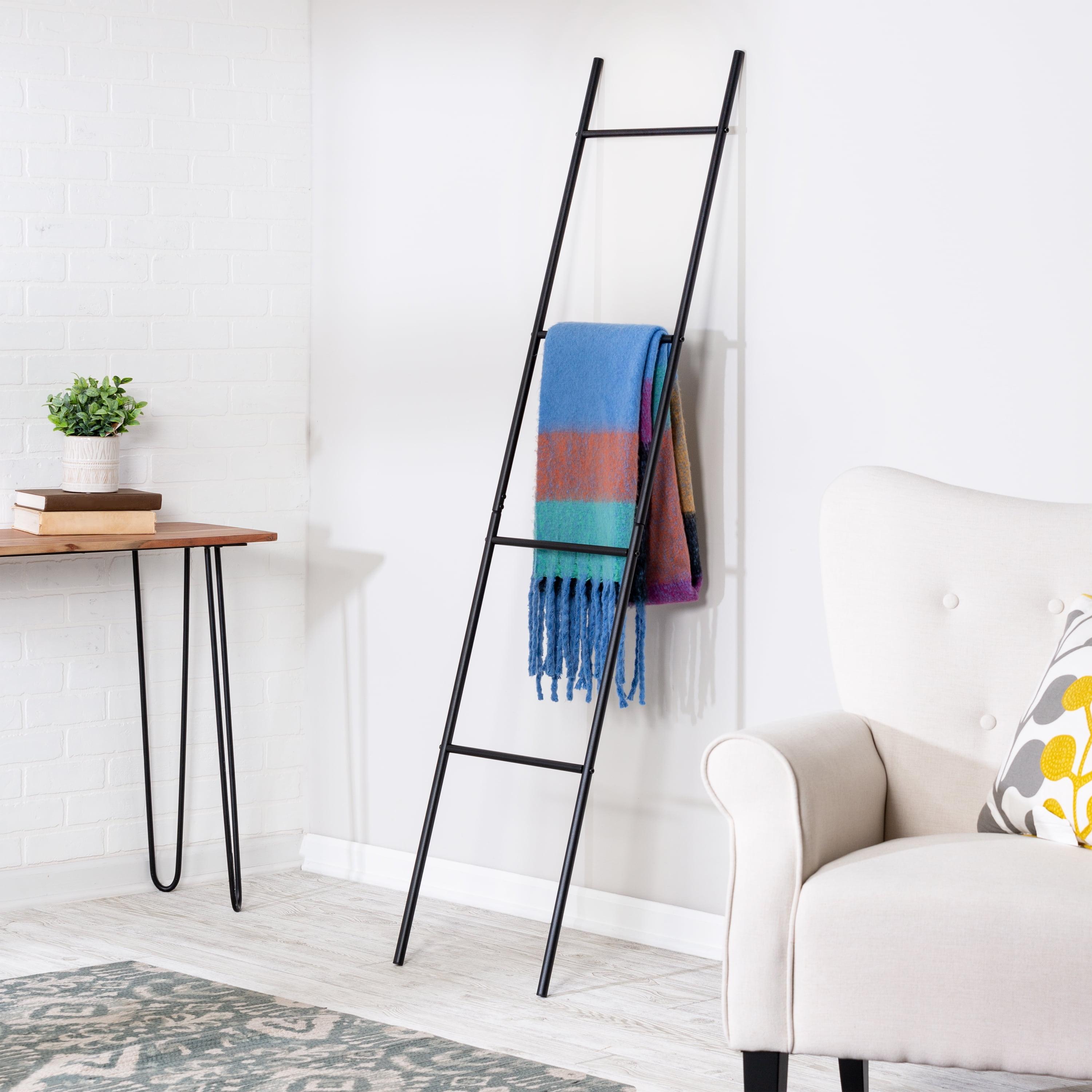 Black Steel Leaning Ladder Blanket Rack