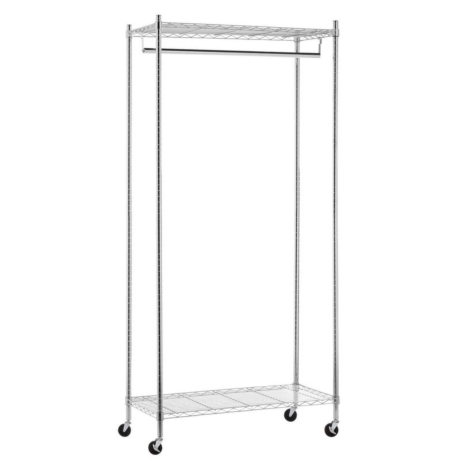 Chrome Steel Mobile Coat Rack with 2 Shelves