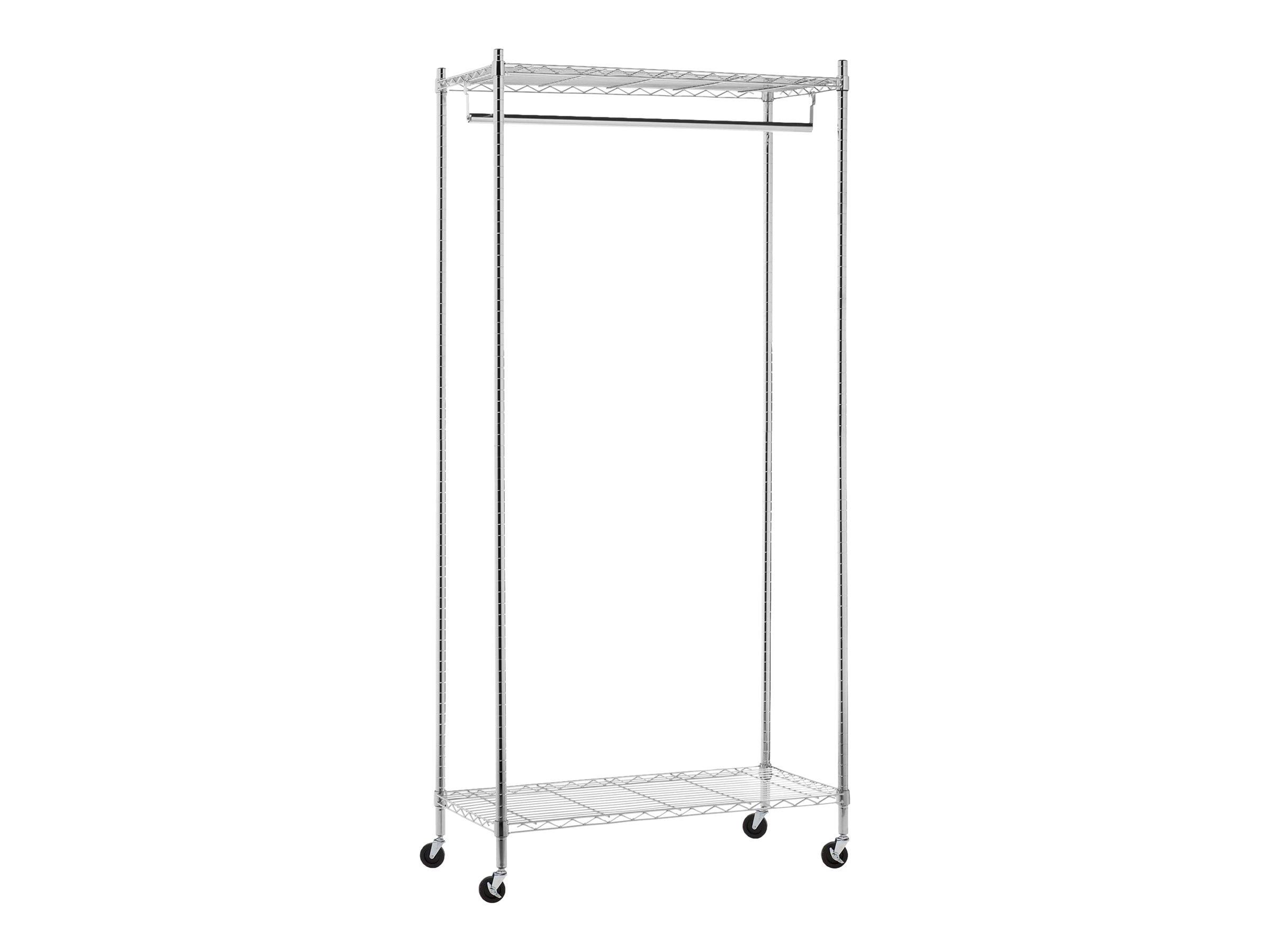 Chrome Steel Mobile Coat Rack with 2 Shelves