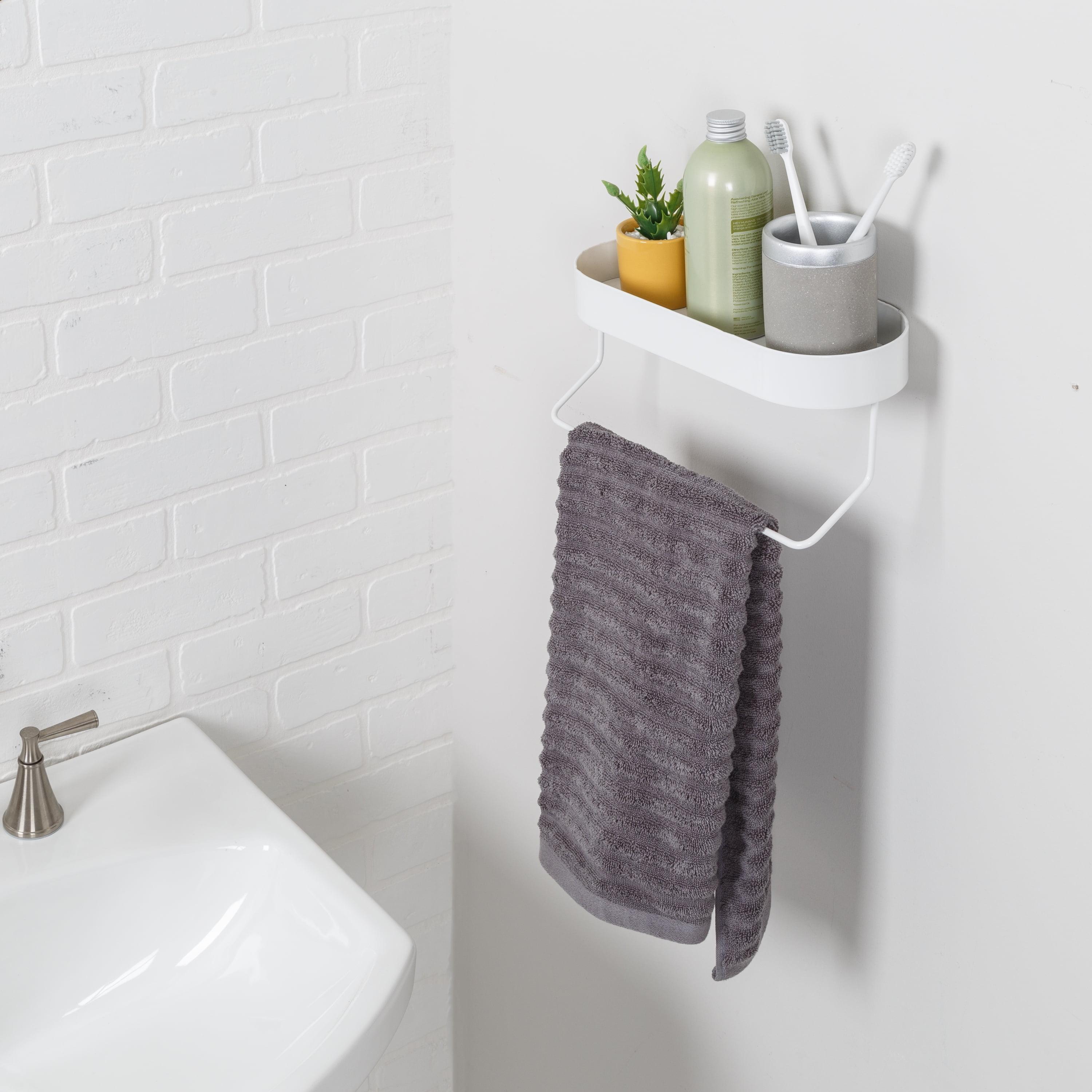 White Steel Wall-Mounted Shelf with Towel Bar