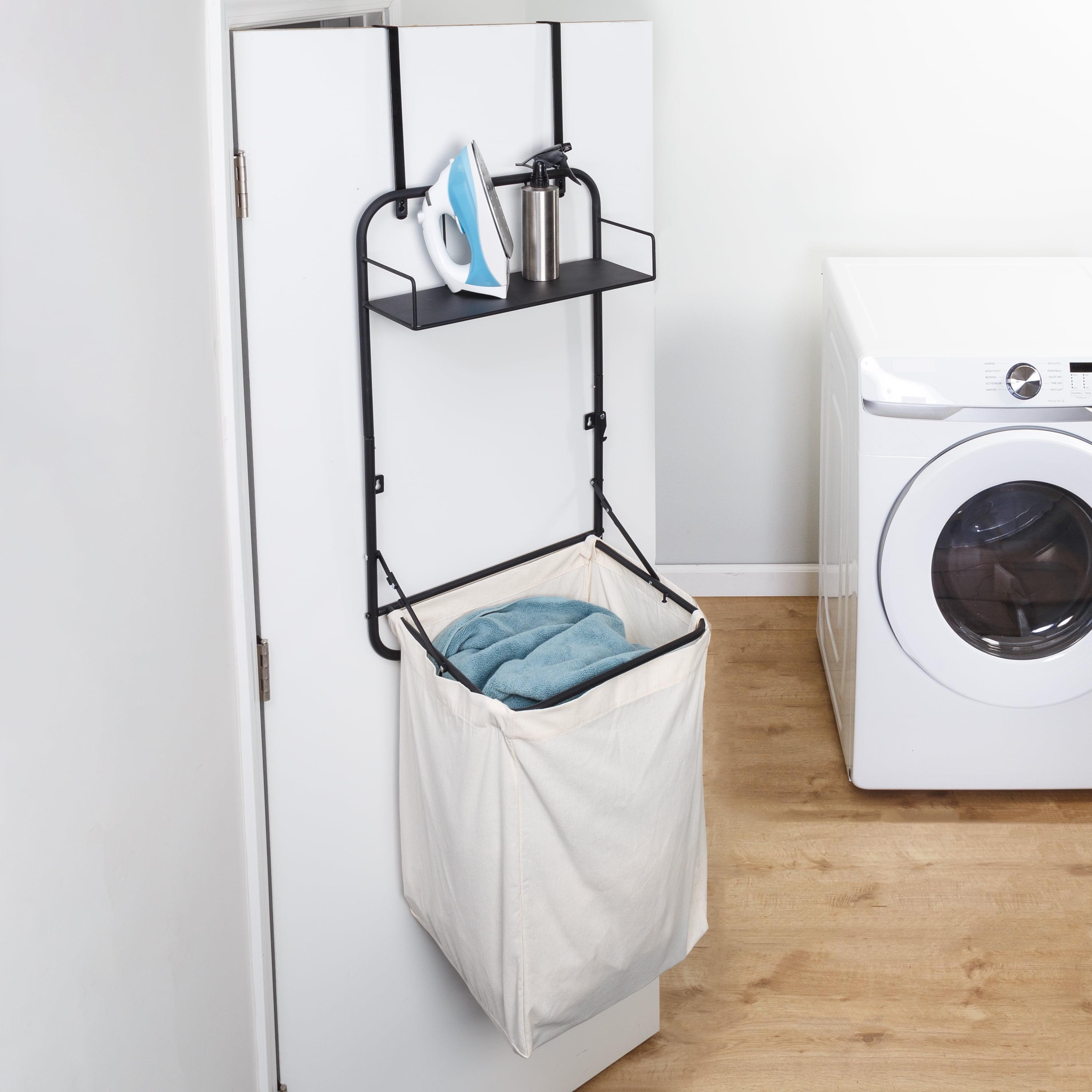 Black Collapsible Wall-Mounted Laundry Hamper with Shelf