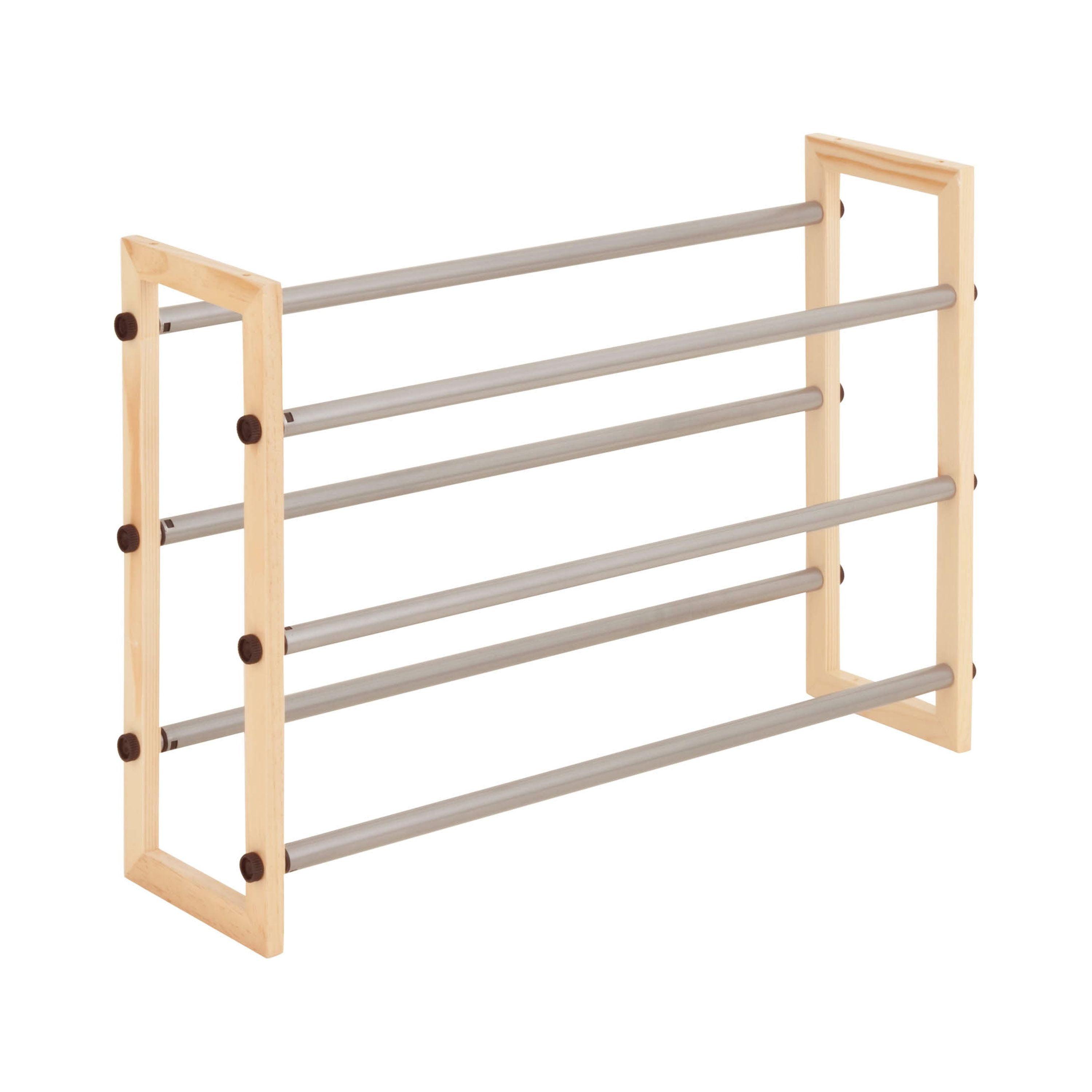 Natural Light Wood and Silver 3-Tier Stackable Shoe Rack