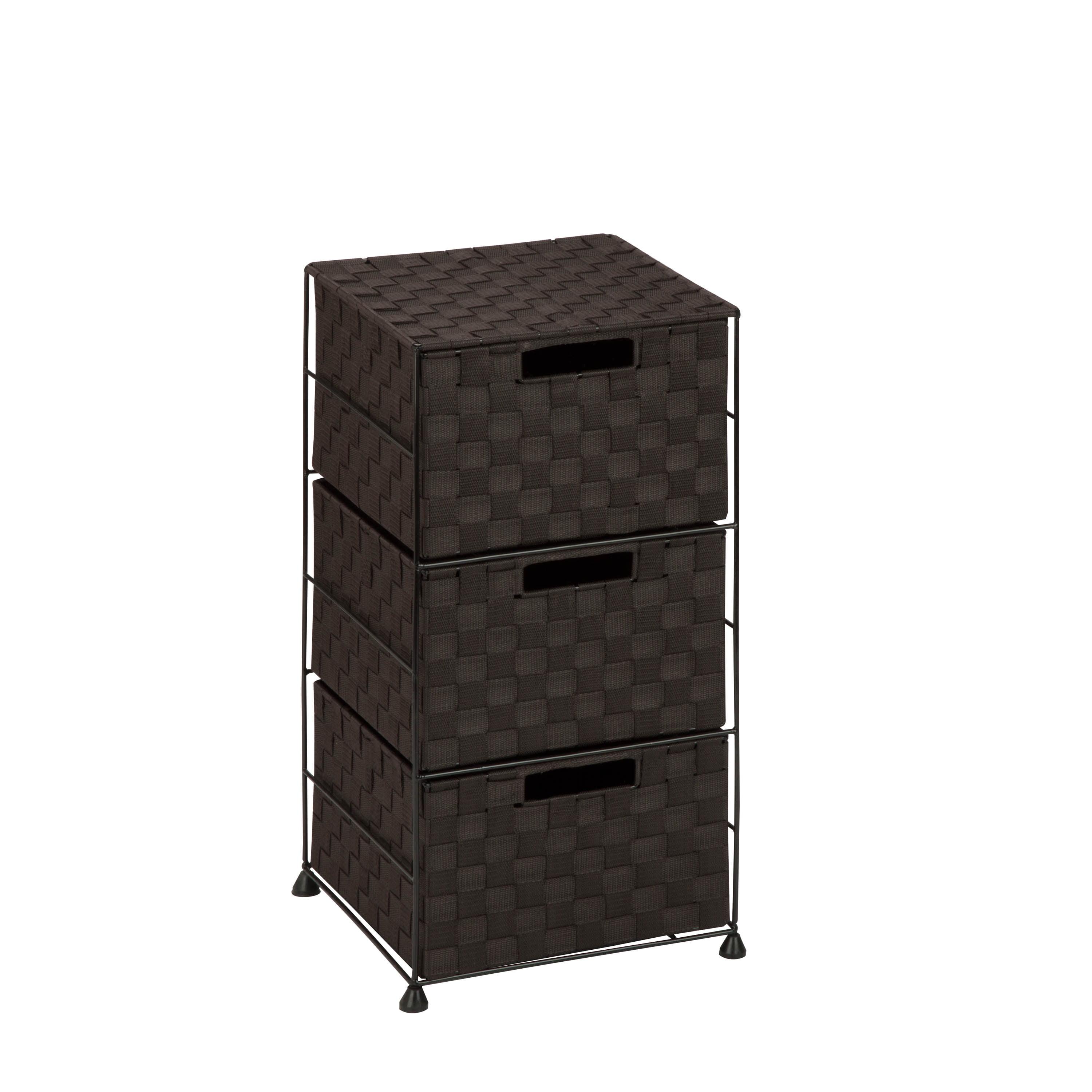 Espresso Woven Fabric and Steel 3-Drawer Storage Chest