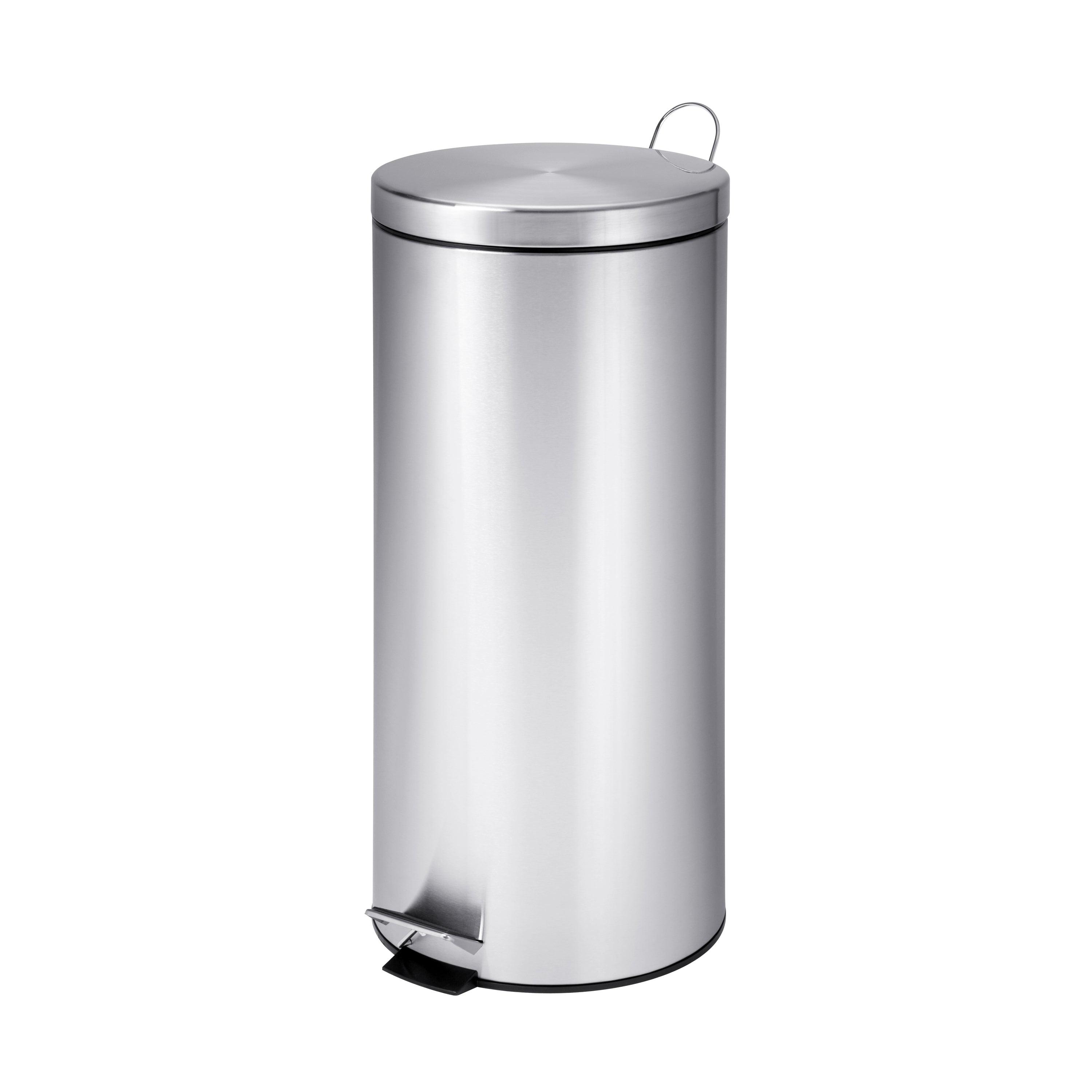 Honey-Can-Do Stainless Steel Round Step Trash Can with Lid Silver 7.92 Gallon (TRS-02110) TRS-09274 Step Trash Can