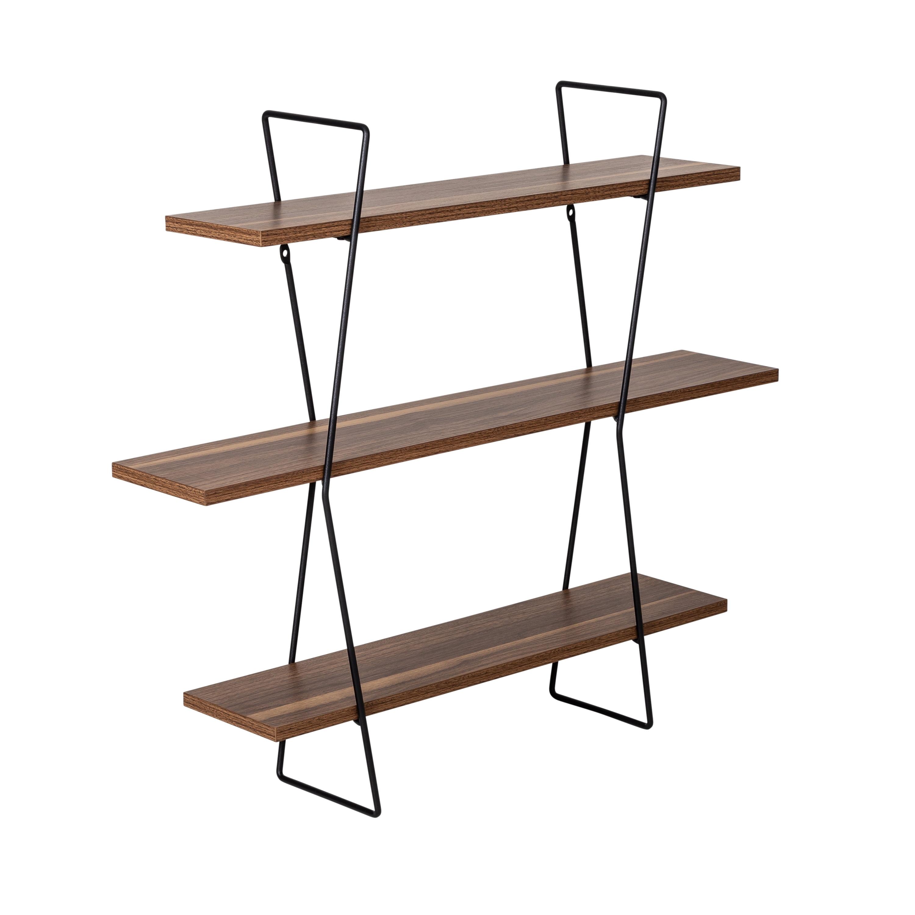 Industrial Black Steel and Wood 3-Tier Wall Shelf