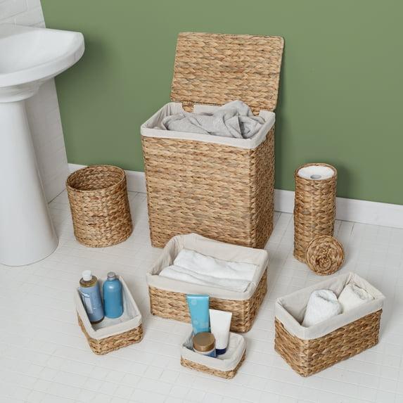 Honey-Can-Do Water Hyacinth Wicker Laundry Hamper and Bath Storage Basket Set of 7, Natural/White