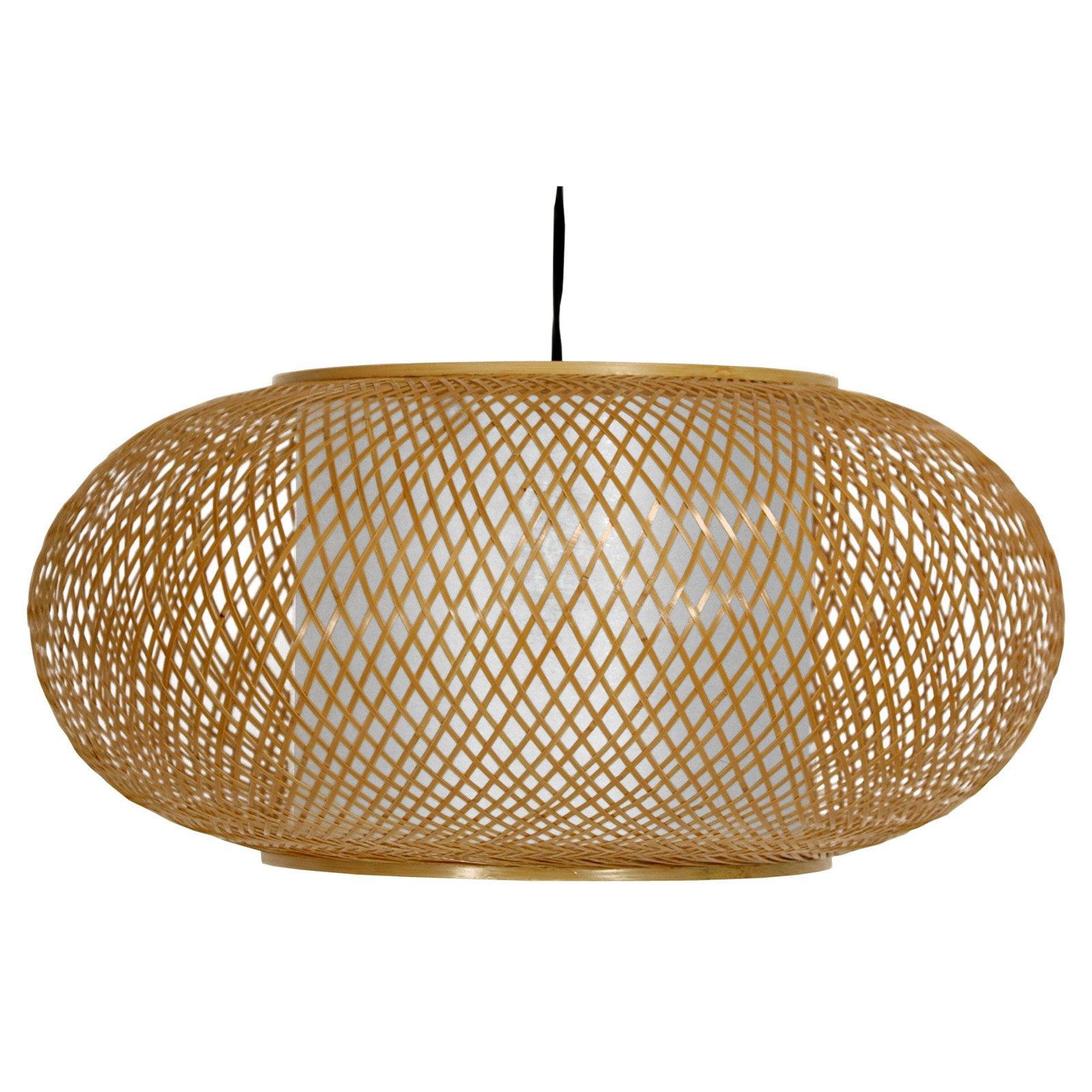 Kata 16'' Brown Wood and Honey Paper Cage Ceiling Lantern