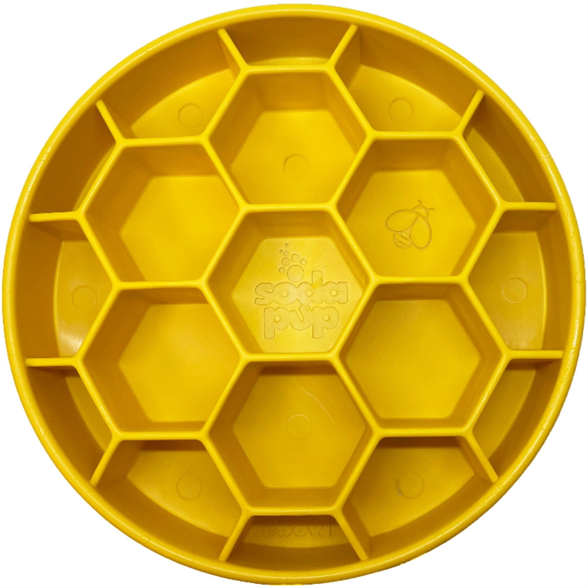 Yellow Honeycomb Design Slow Feeder Dog Bowl