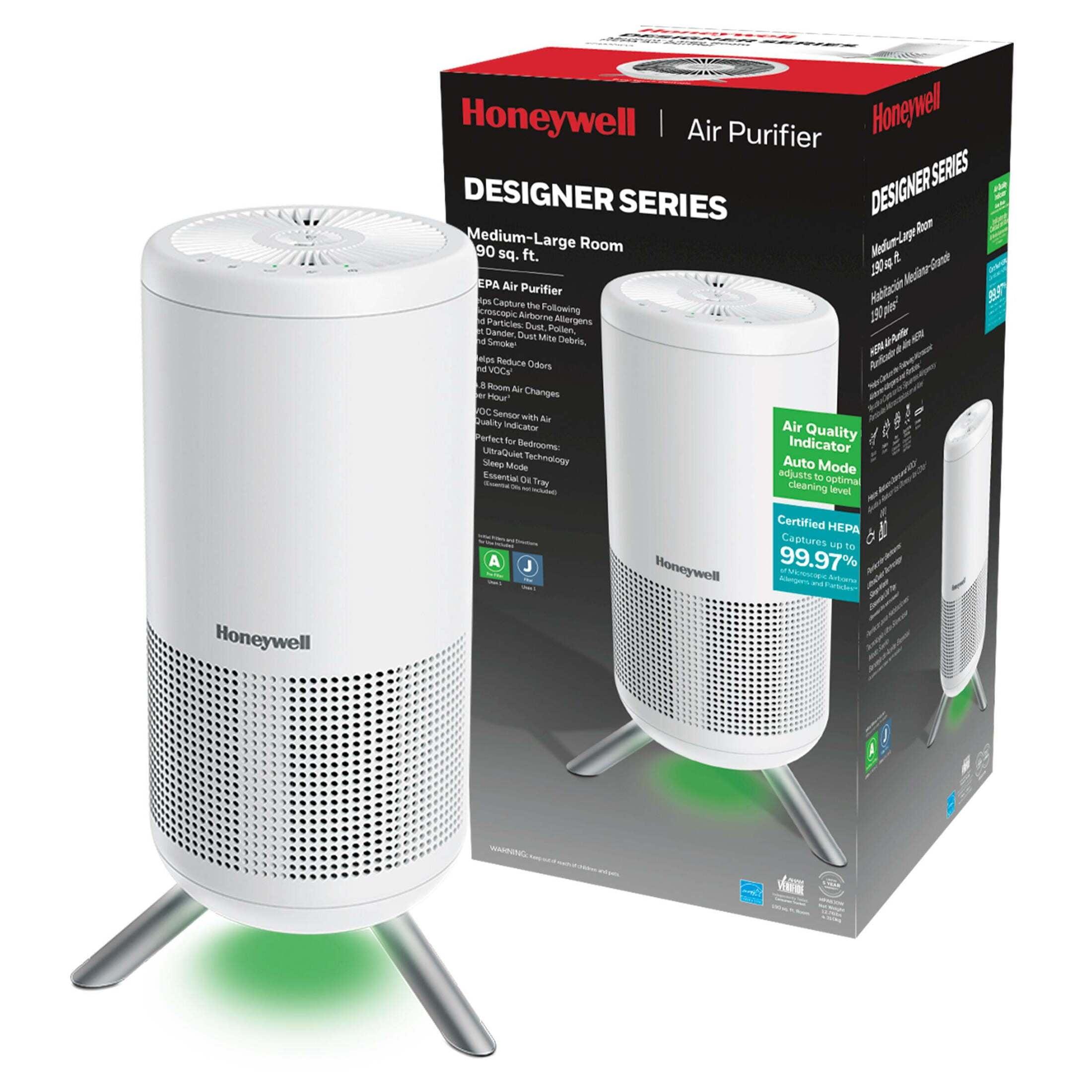 Honeywell Designer Series HEPA Tower White HPA830W: Air Purifier, 3 Settings, 100-300 sq. ft., AHAM & Energy Star Certified