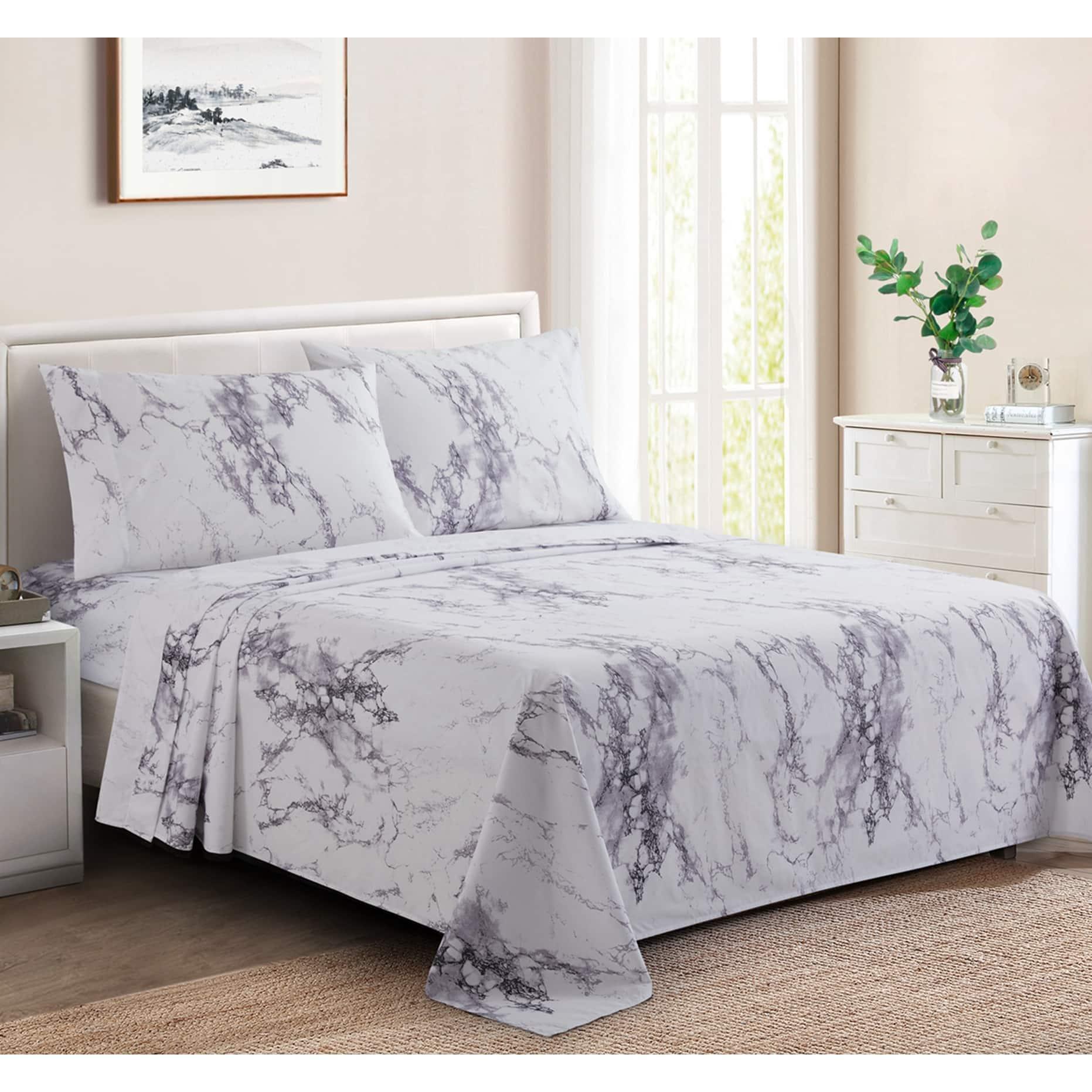 Marina Decoration Percale Machine Printed Marble Sheet Set