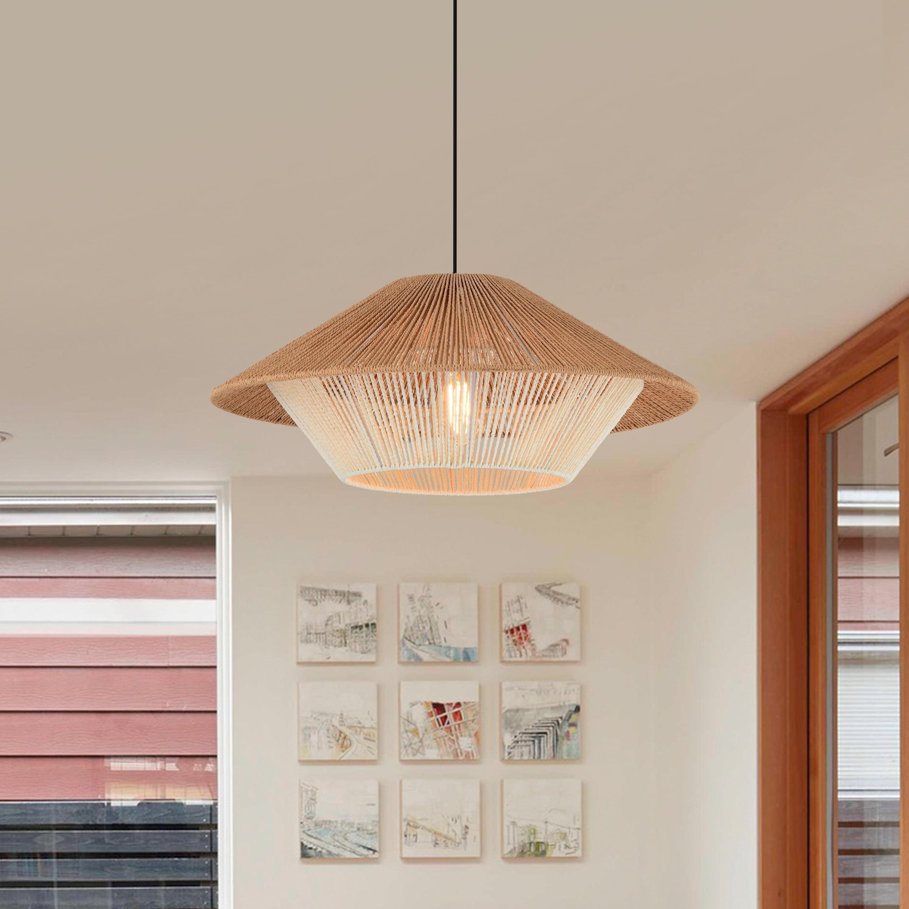 Hong Kong Best New Zhuyuan Lighting Co. Ems 1-Light Paper Rattan Pendant for Living/Dining Room, Kitchen, Bedroom