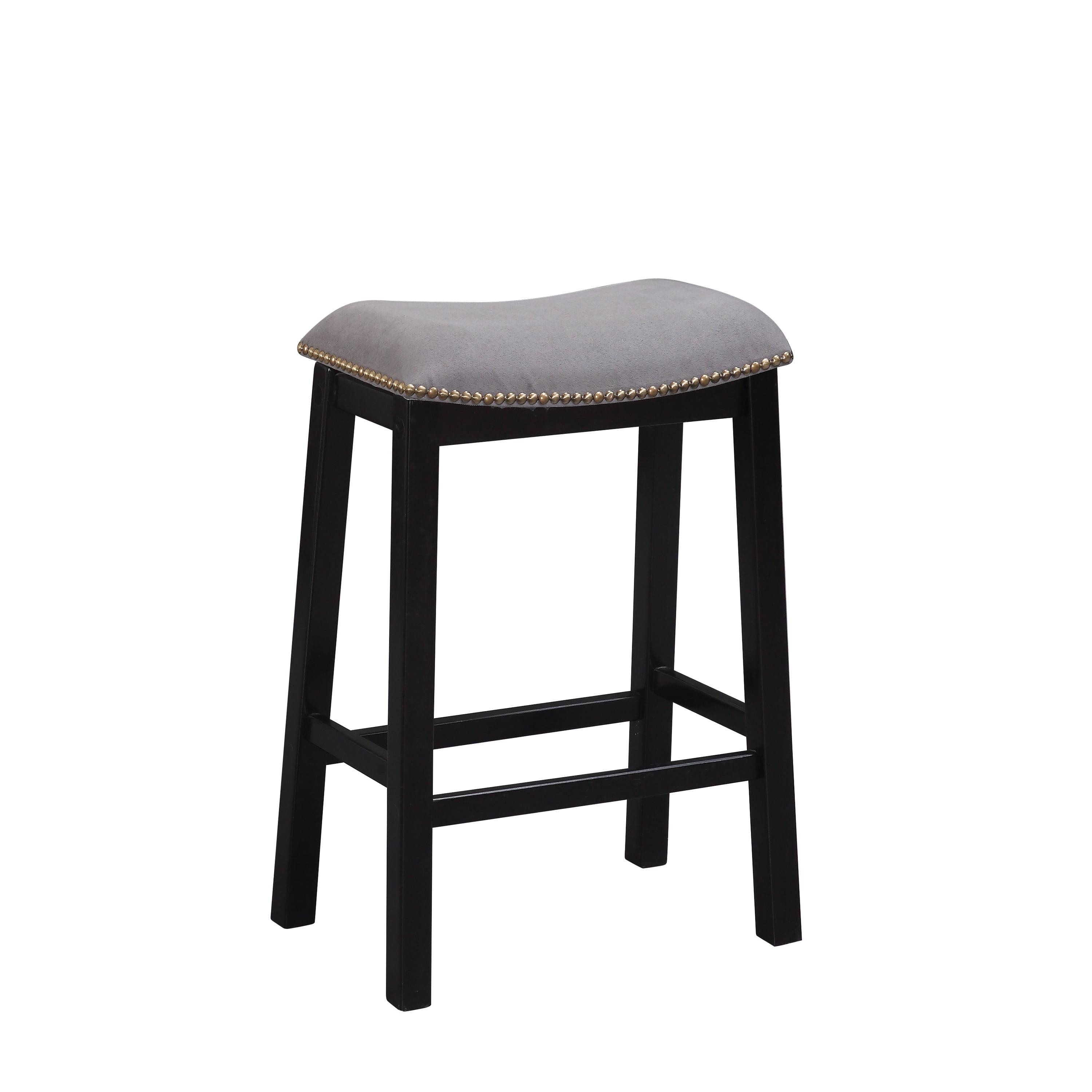 Hope 24" Black Wood Saddle Counter Stool with Grey Upholstered Seat