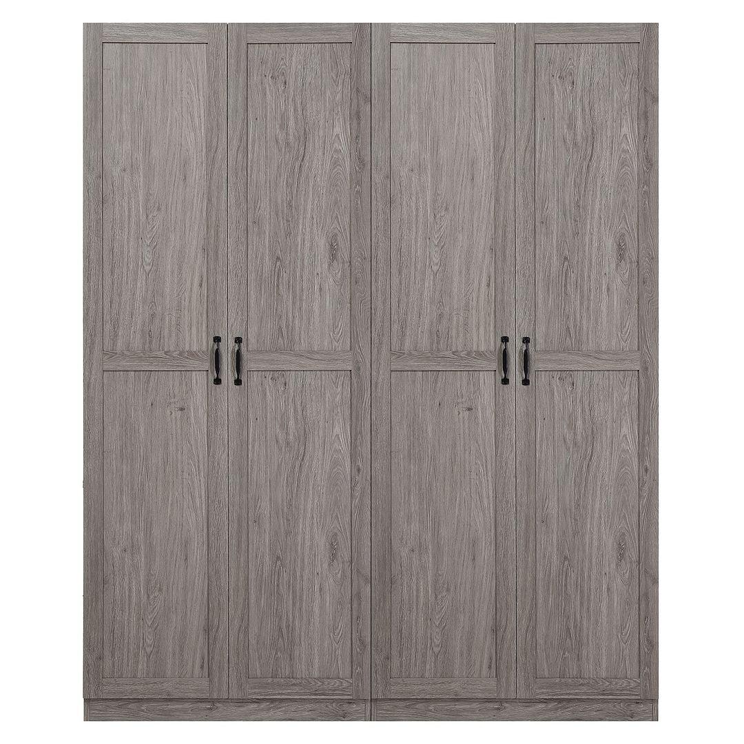 Gray Pine Rustic 4-Shelf Armoire Wardrobe Set