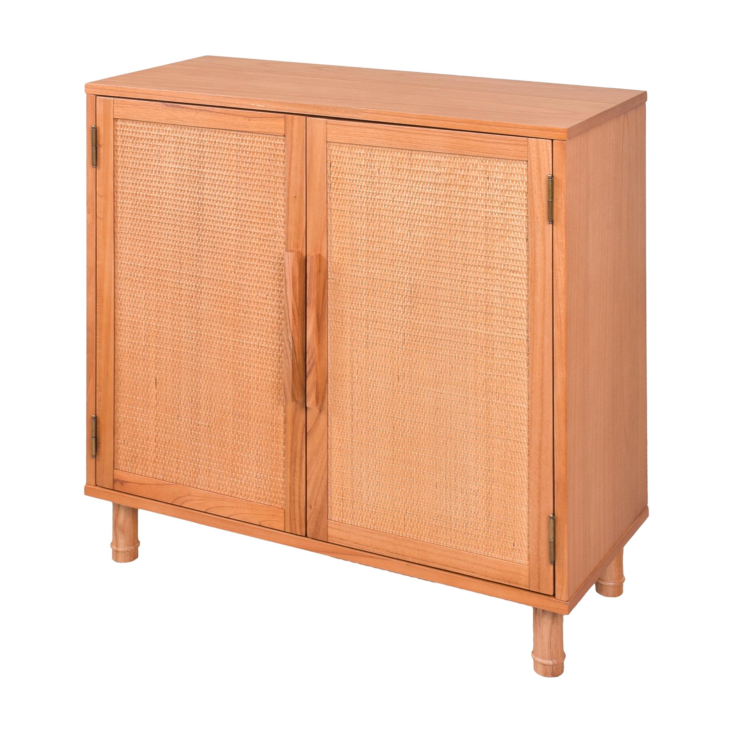 Delancey Boho-Modern Light Brown Rattan 2-Door Storage Cabinet