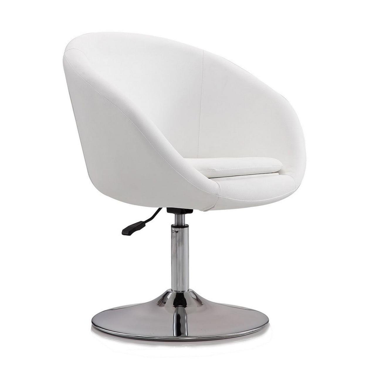 Hopper Contemporary White Faux Leather Swivel Chair with Chrome Base