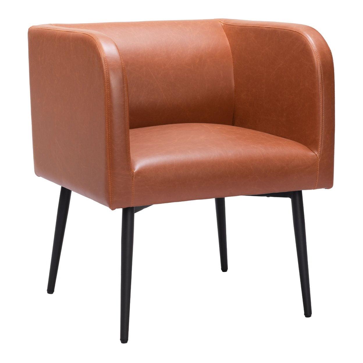 Horbat Brown Faux Leather Upholstered Armchair with Metal Legs