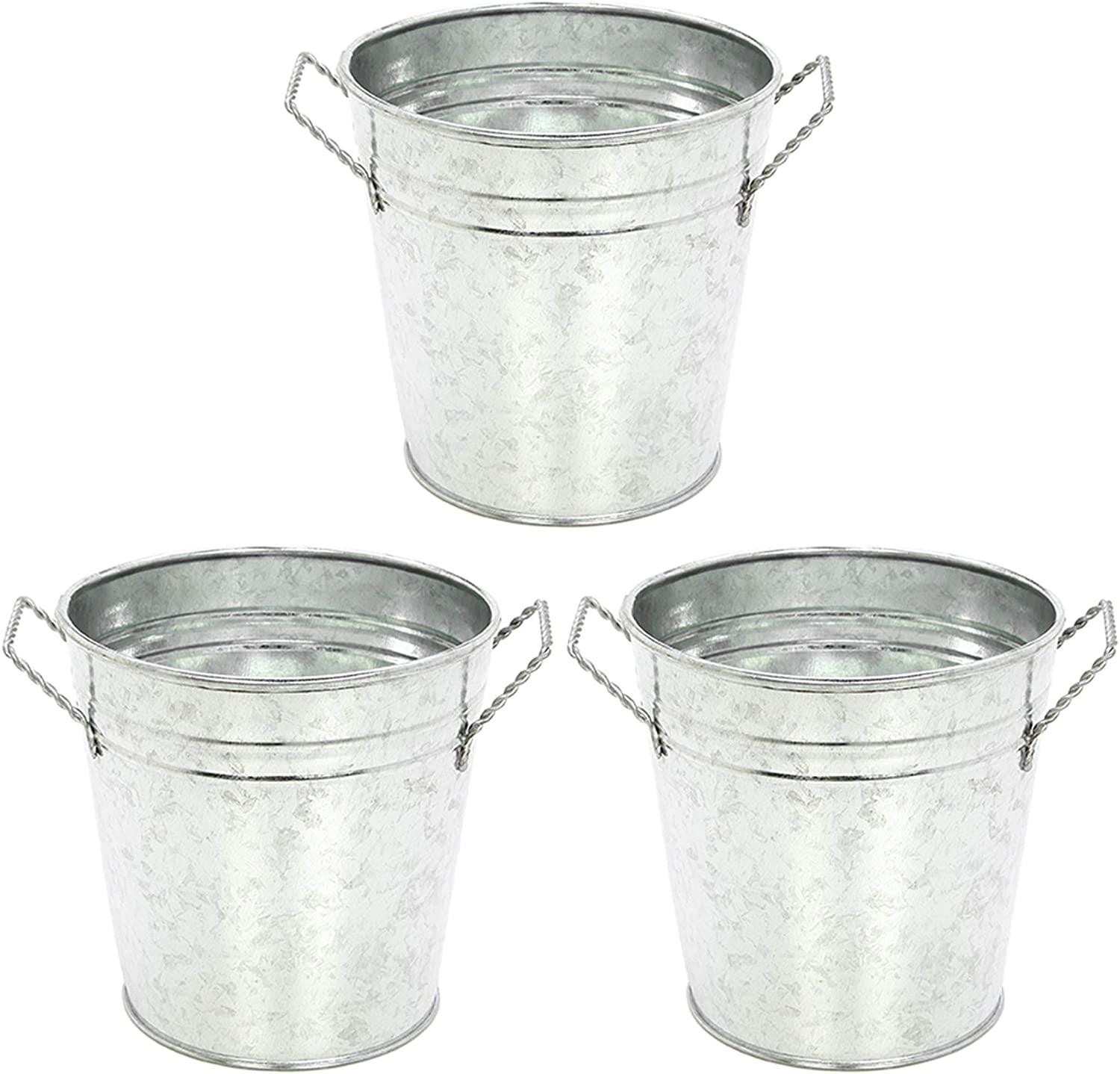 Set of 3 Galvanized Metal Rustic Planters, 5-Inch Diameter