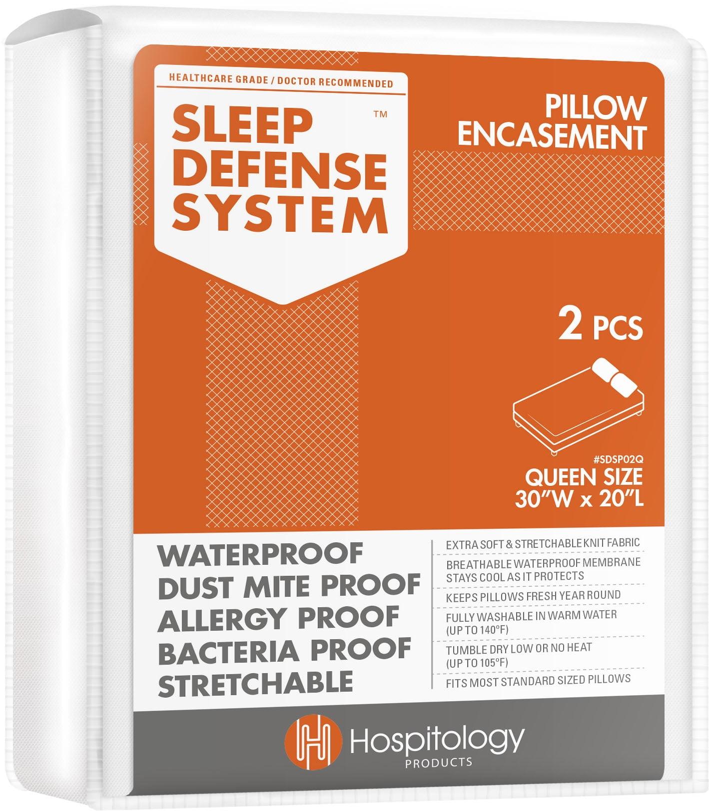 Hospitology Sleep Defense System Pillow Encasement Waterproof Bed Bug Proof Zippered Protector, Queen 20" W x 30" L, Set of 2