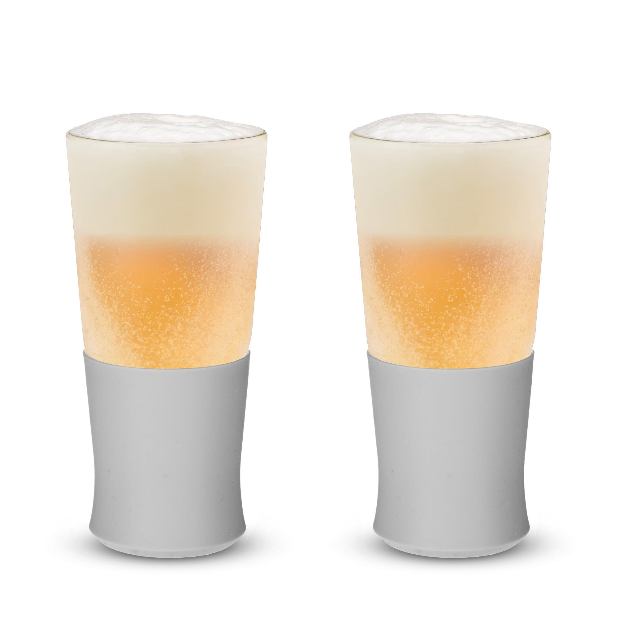 Gray Double Wall Glass Beer Freezer Set, 16oz, 2 Pieces