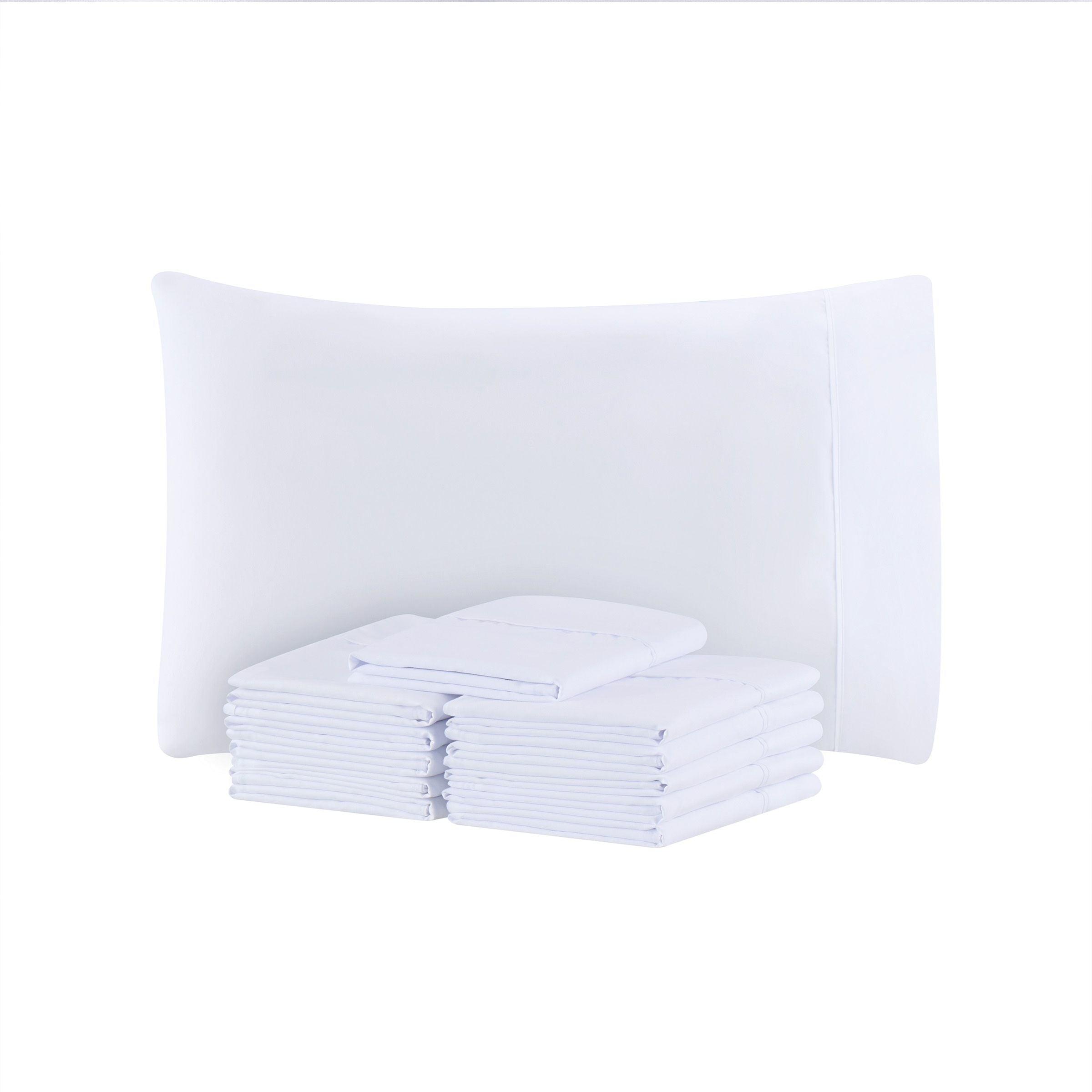 White Hypoallergenic Microfiber Queen Pillowcases - Pack of 12