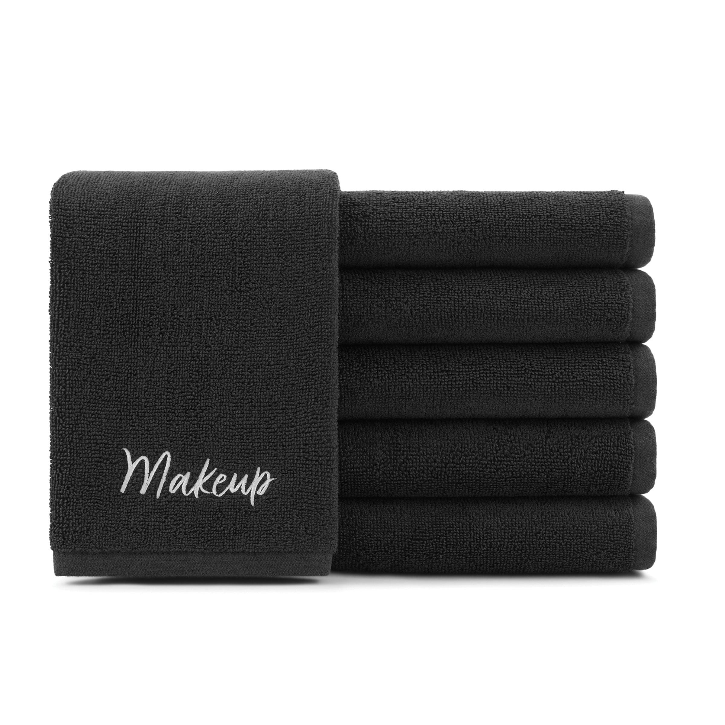 Host & Home Cotton Embroidered Makeup Towel (6 Pack), Black