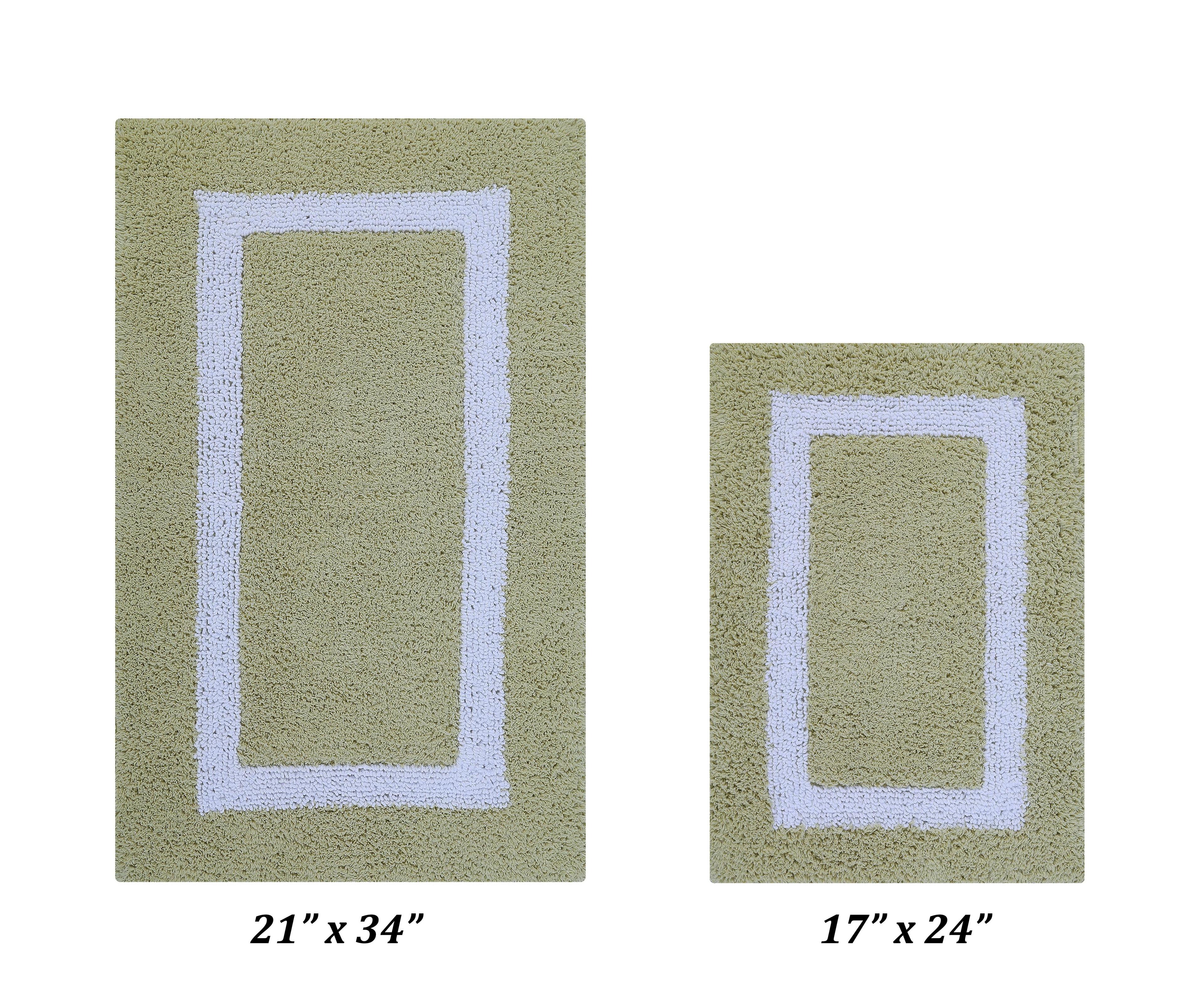 Better Trends Hotel Multi 100% Cotton Tufted Two Tone Reversible Bath Rug Set 2 PC (17" x 24" | 21" x 34") - Sage/White