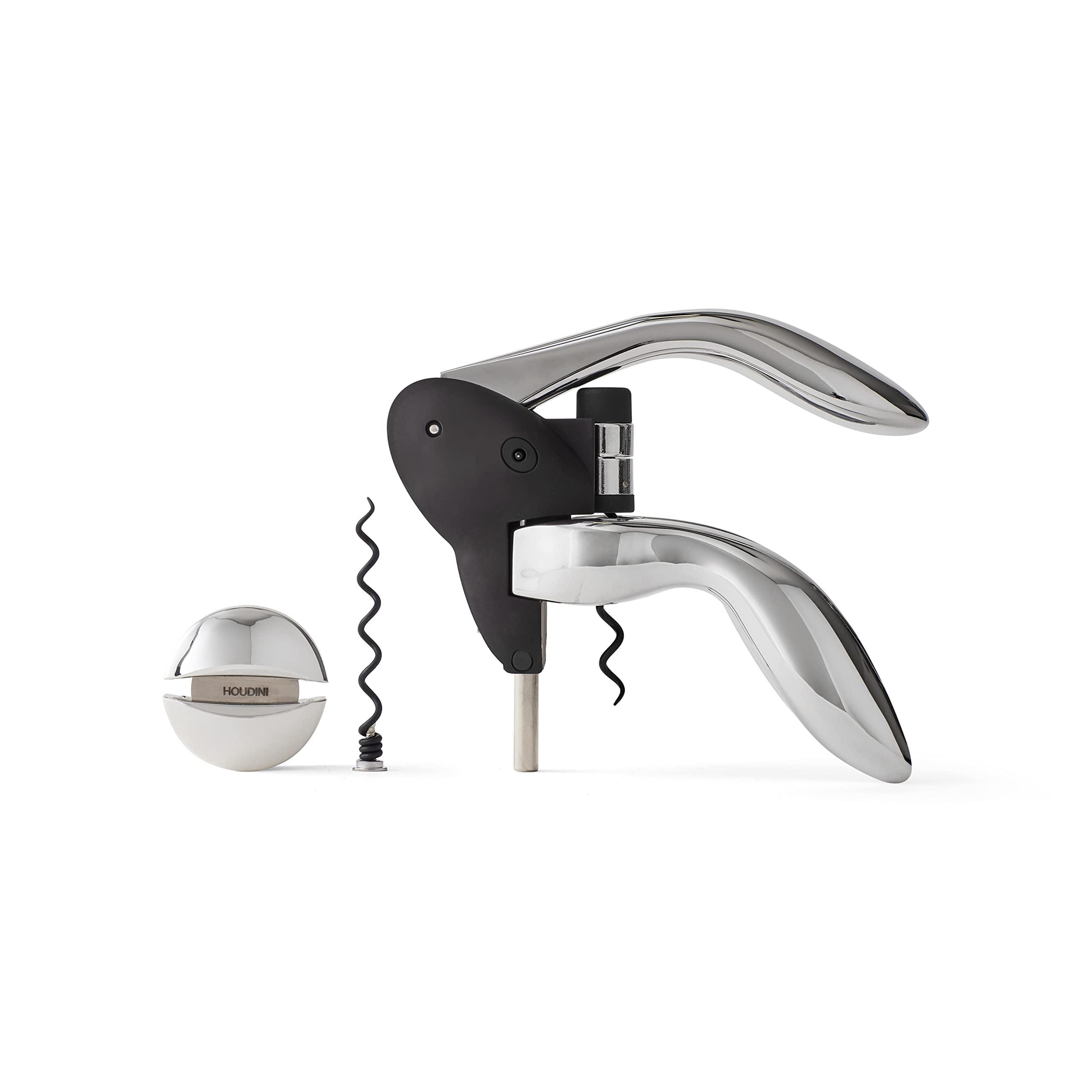 Houdini Houdini Corkscrew Wine Opener, Includes Foil Cutter and Extra Spiral, Black